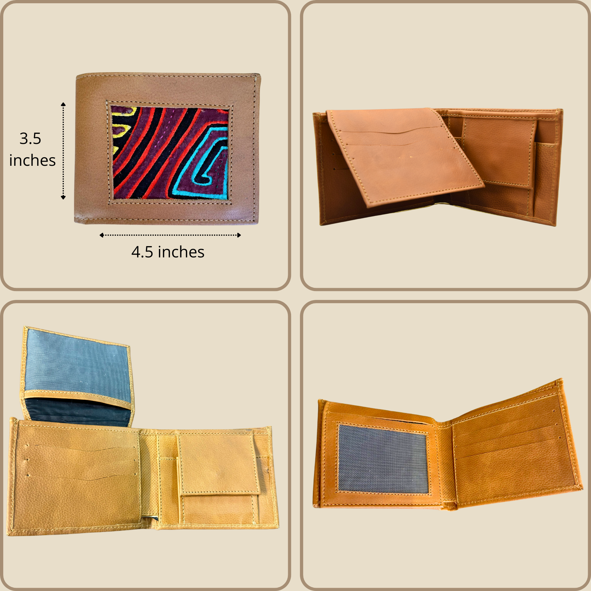 Man's Wallet Mola Square I Genuine One of a Kind Leather Wallet I Mola Square Wallet from Colombia