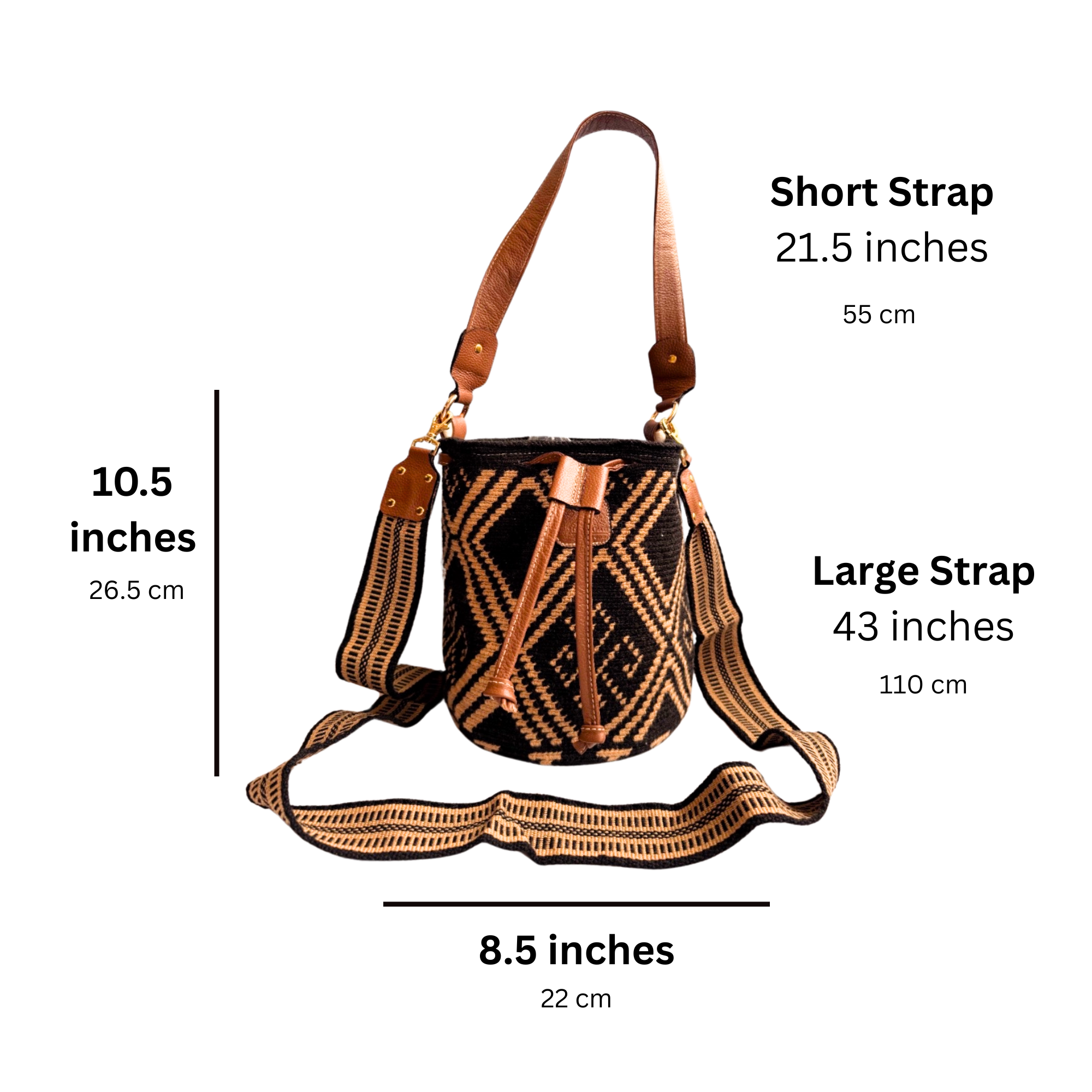 Wayuu mochila bag with leather | Medium Woven Crossbody Handmade | Beige and Coral