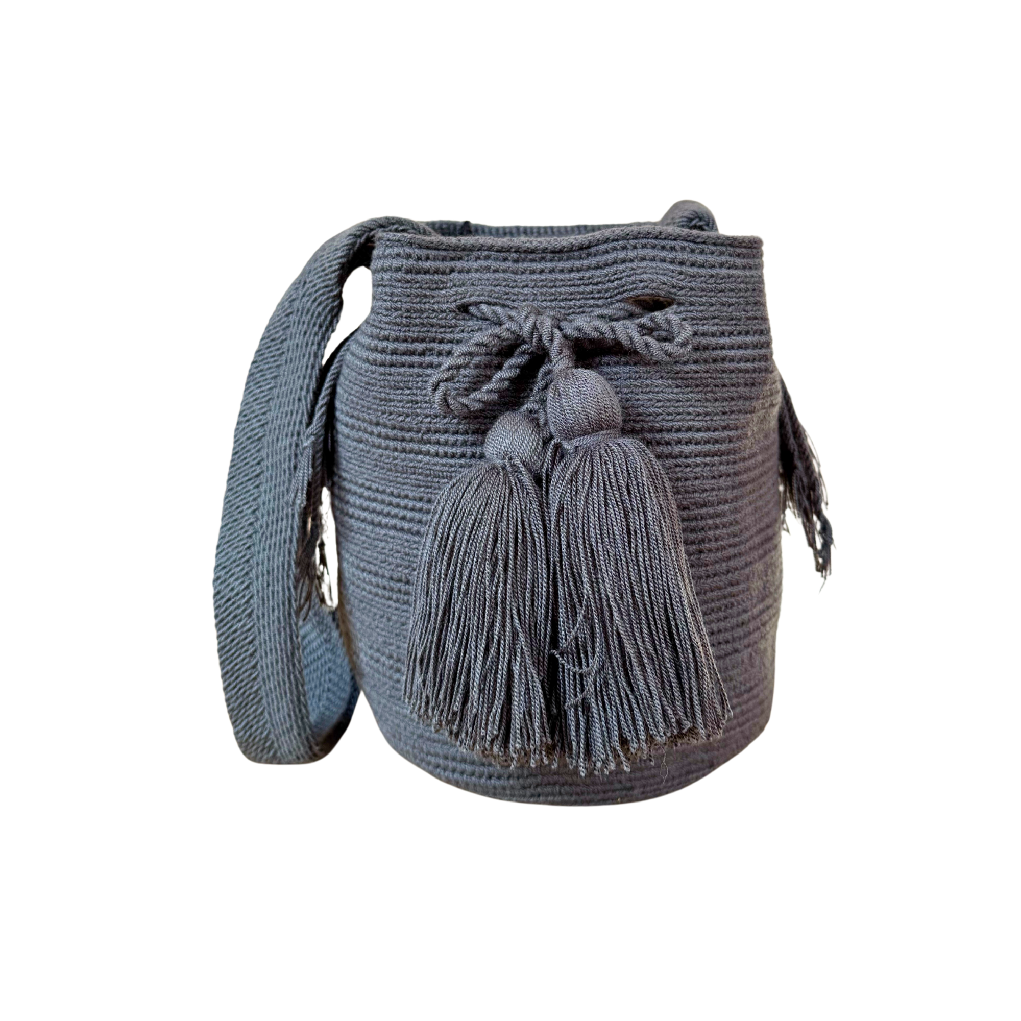 Medium Unicolor Wayuu Mochila Bag | Gray | Woven Crossbody | Handmade | Boho | Handmade in Colombia