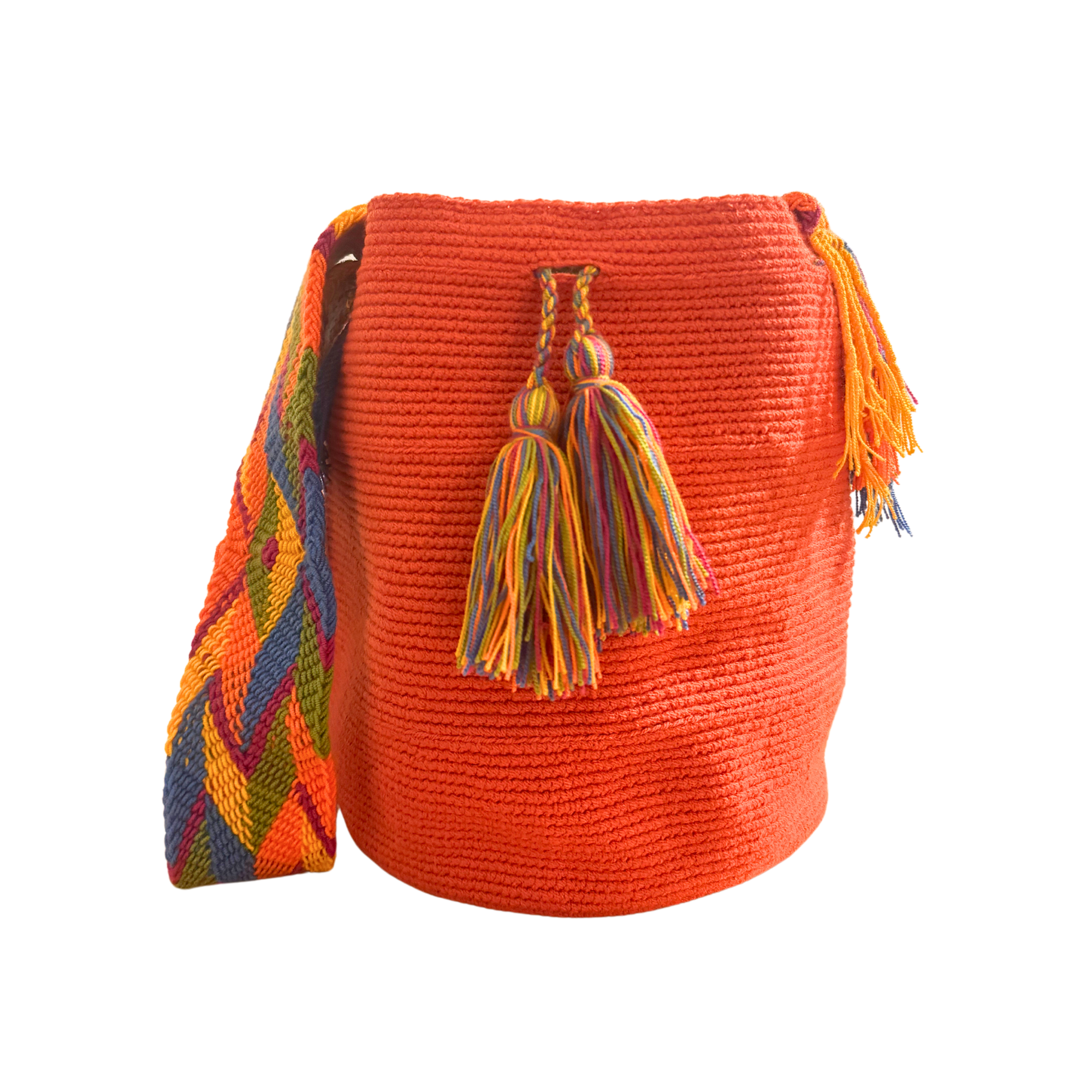 Large Unicolor Wayuu Mochila Bag | Salmon Orange | Handmade in Colombia