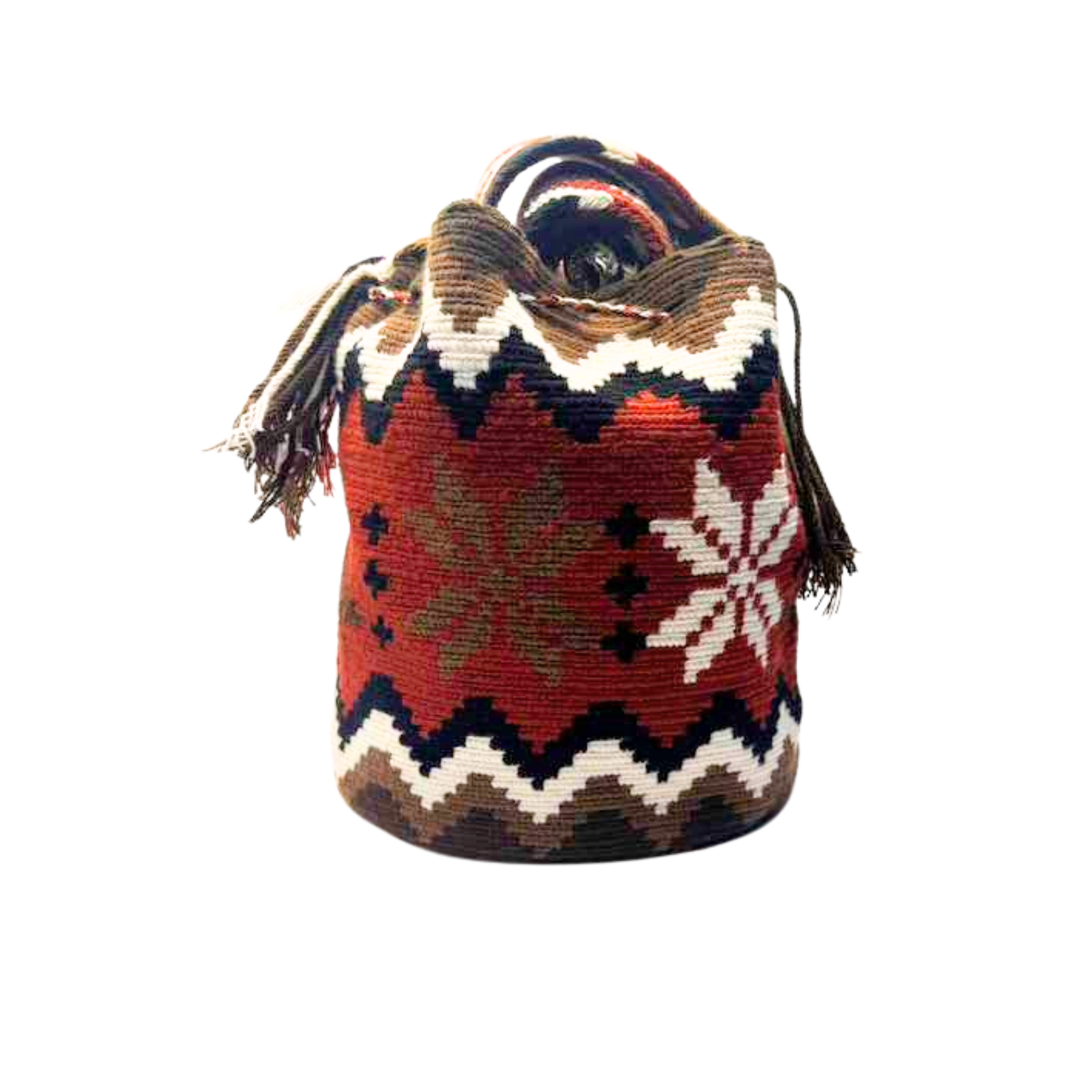 Wayuu mochila bag | Large Tradicional | Red sangria black white flowers