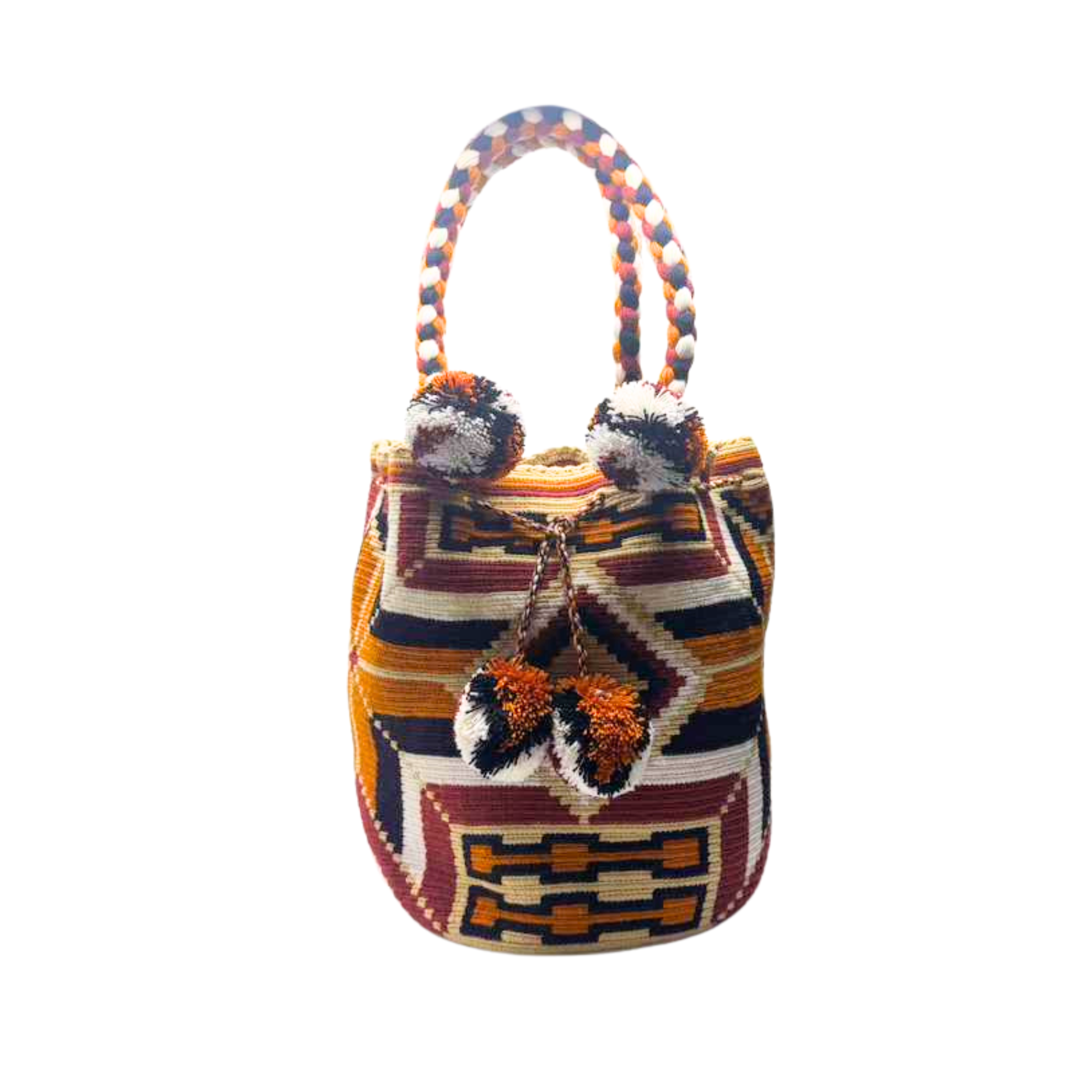 Large Colombian Wayuu Mochila Braided | Handmade | Orange, black and white