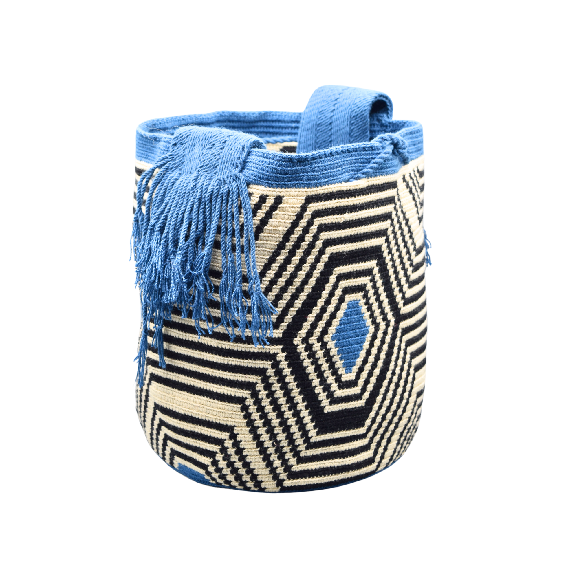 Large Authentic Colombian Wayuu Mochila Bag | Blue Labyrinth