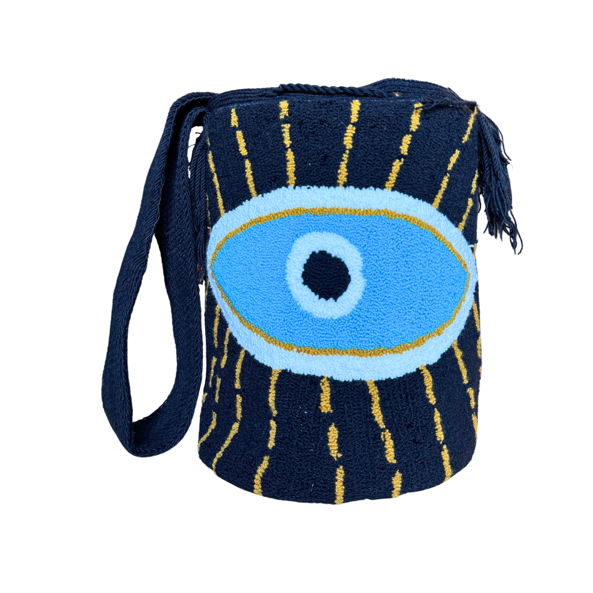 Wayuu Mochila Bag | Large Tapizada | Black blue eye | Handmade in Colombia