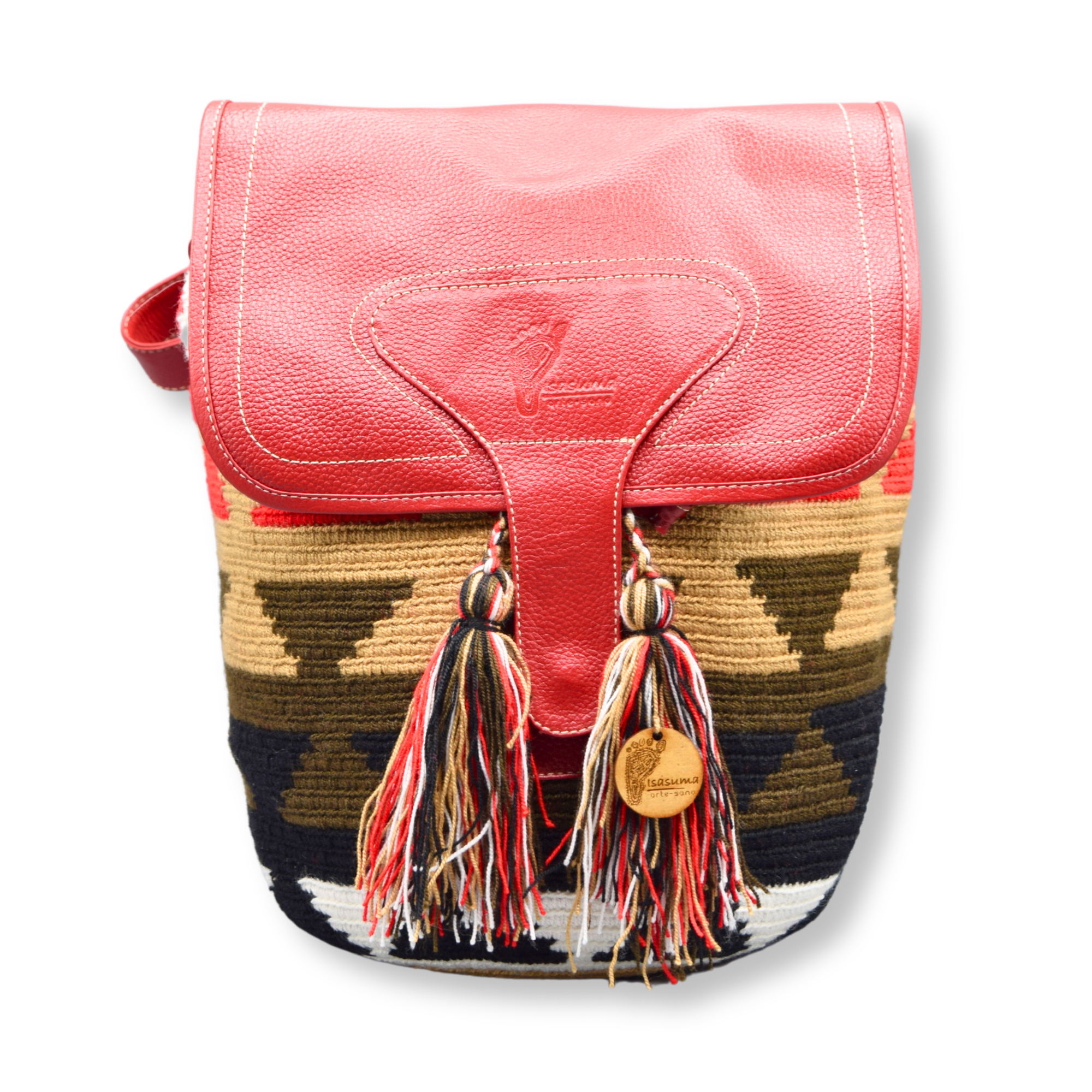 Handcrafted Colombian Wayuu Backpack Mochila Small Wayuu Brown Bag, Handmade bag, hand knitted bag  main image 2
