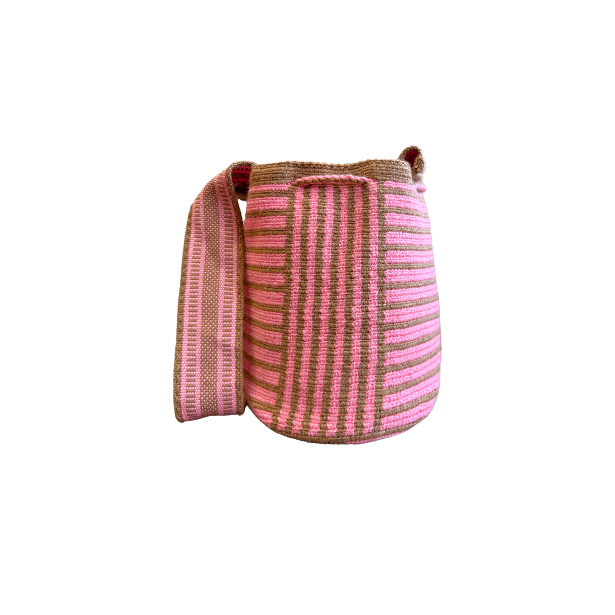 Wayuu mochila bag | Medium Woven Crossbody Handmade Gorrito Mochila | Pink and Light Brown