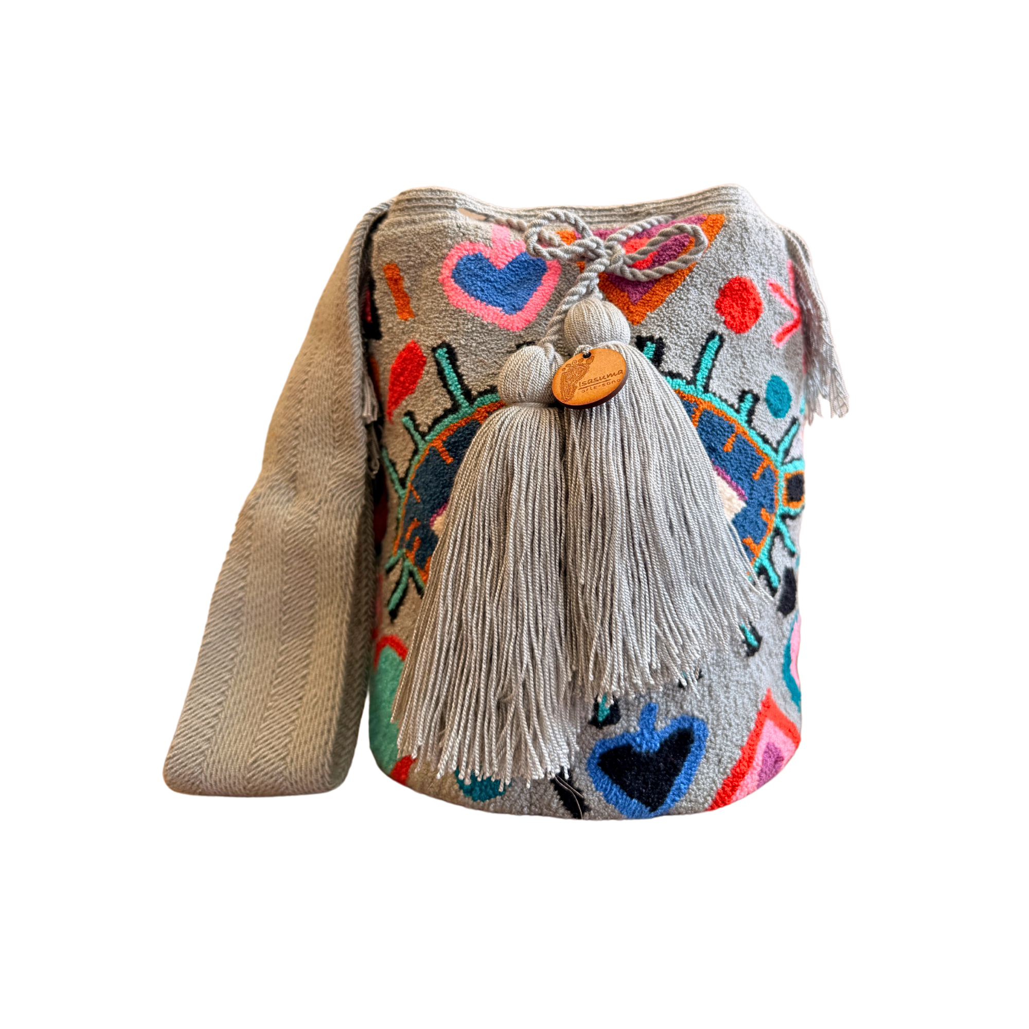 Wayuu Mochila Bag | Large Tapizada | Grey and Blue Eye | Handmade in Colombia