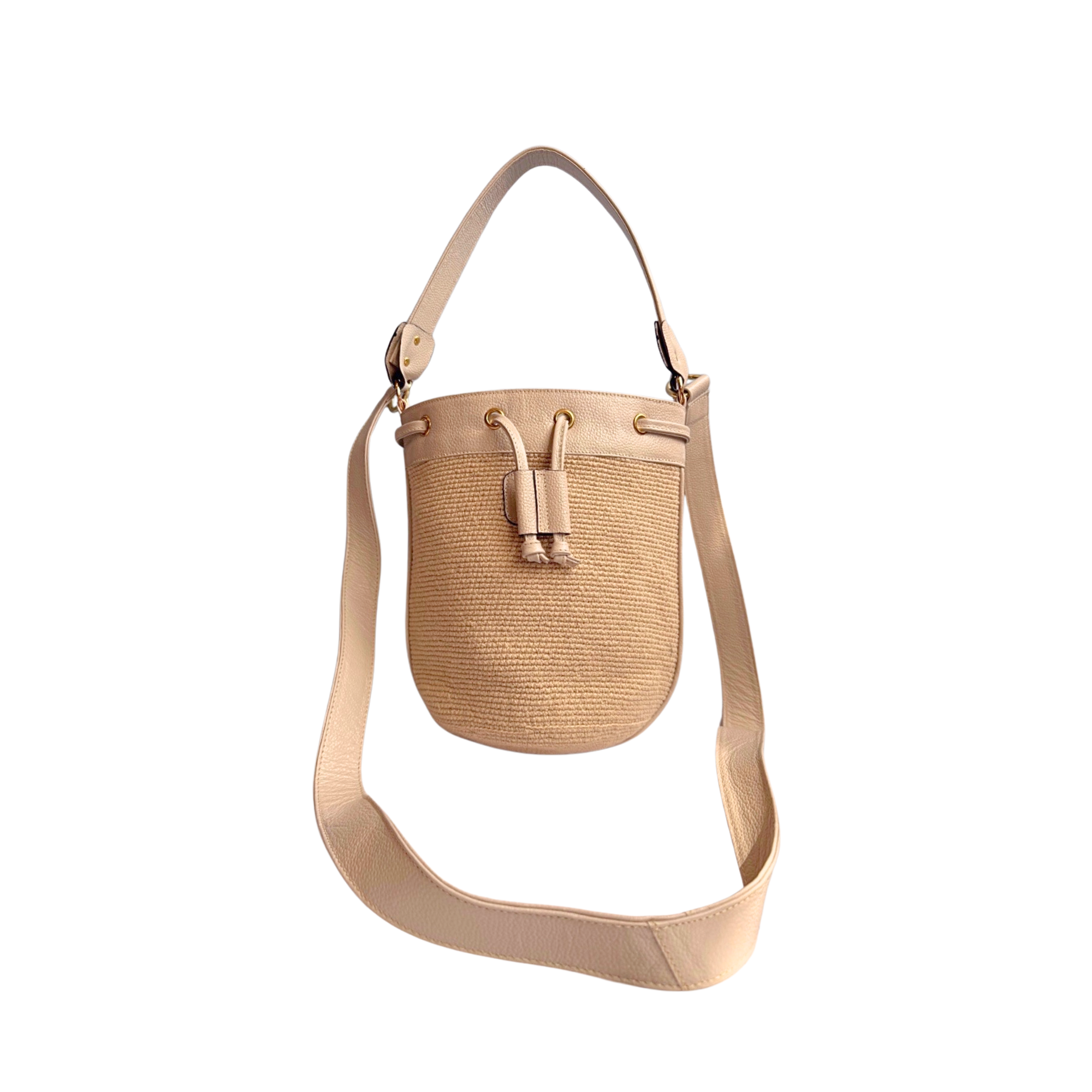 Wayuu mochila bag with leather | Medium Woven Crossbody Handmade | Beige and Cream