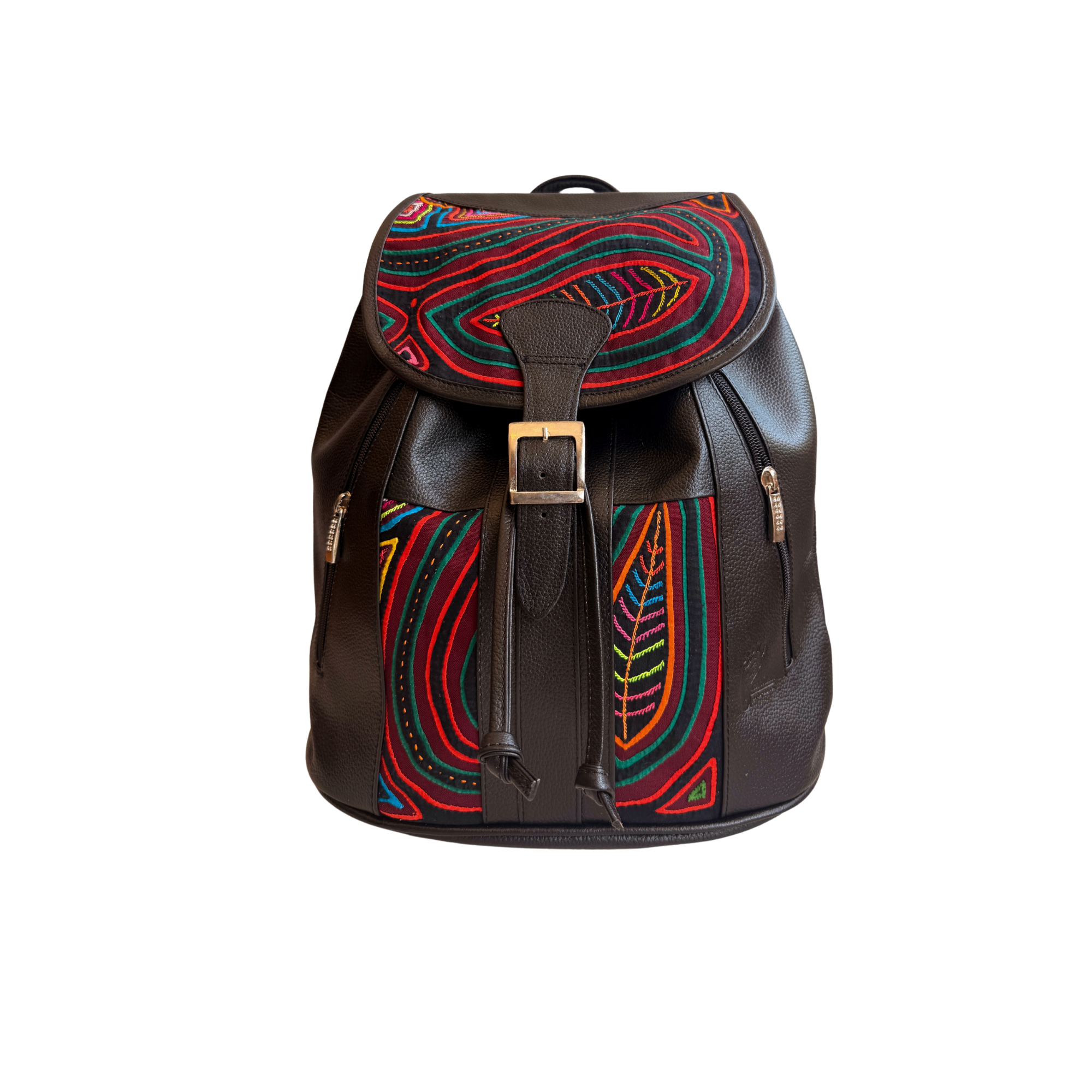 Handcrafted Mola and Leather Backpack I Handmade I Black