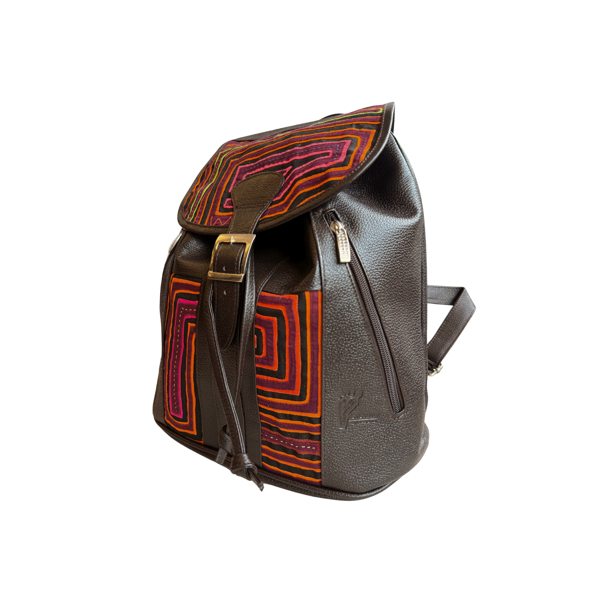 Handcrafted Mola and Leather Backpack I Handmade I Black