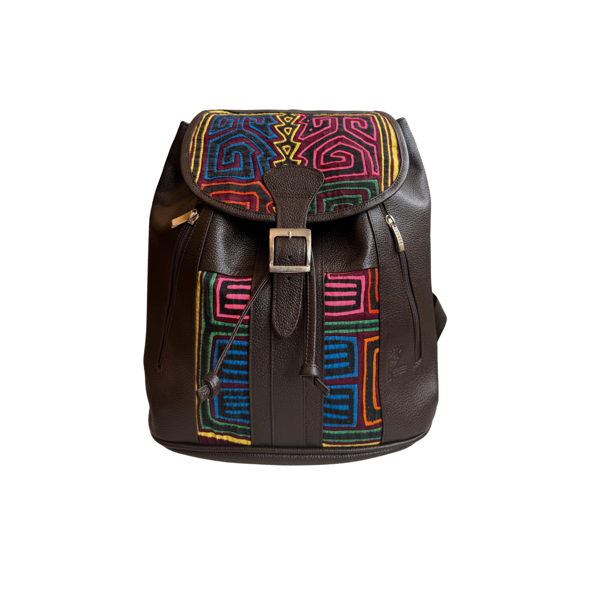 Handcrafted Mola and Leather Backpack I Handmade I Black