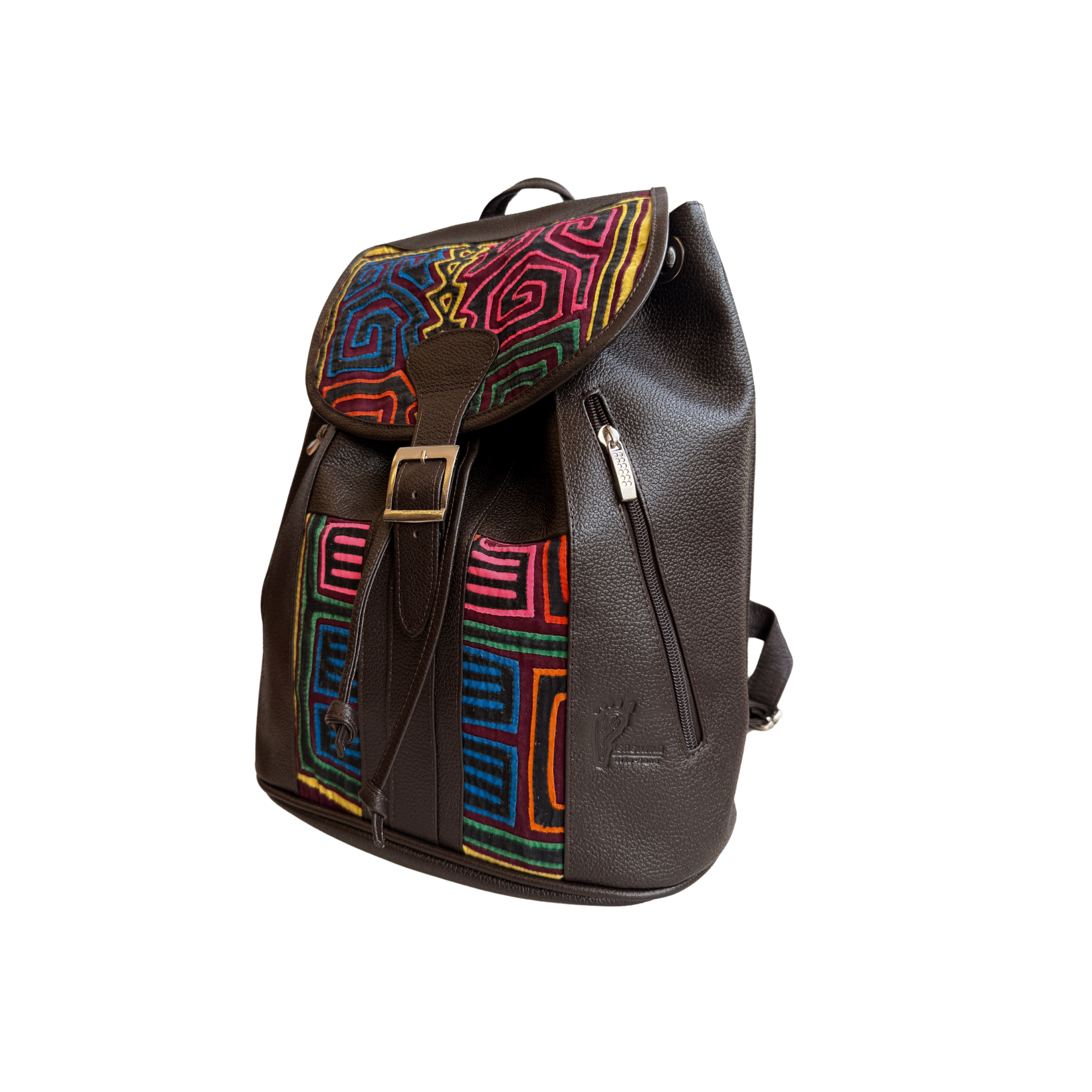 Handcrafted Mola and Leather Backpack I Handmade I Black