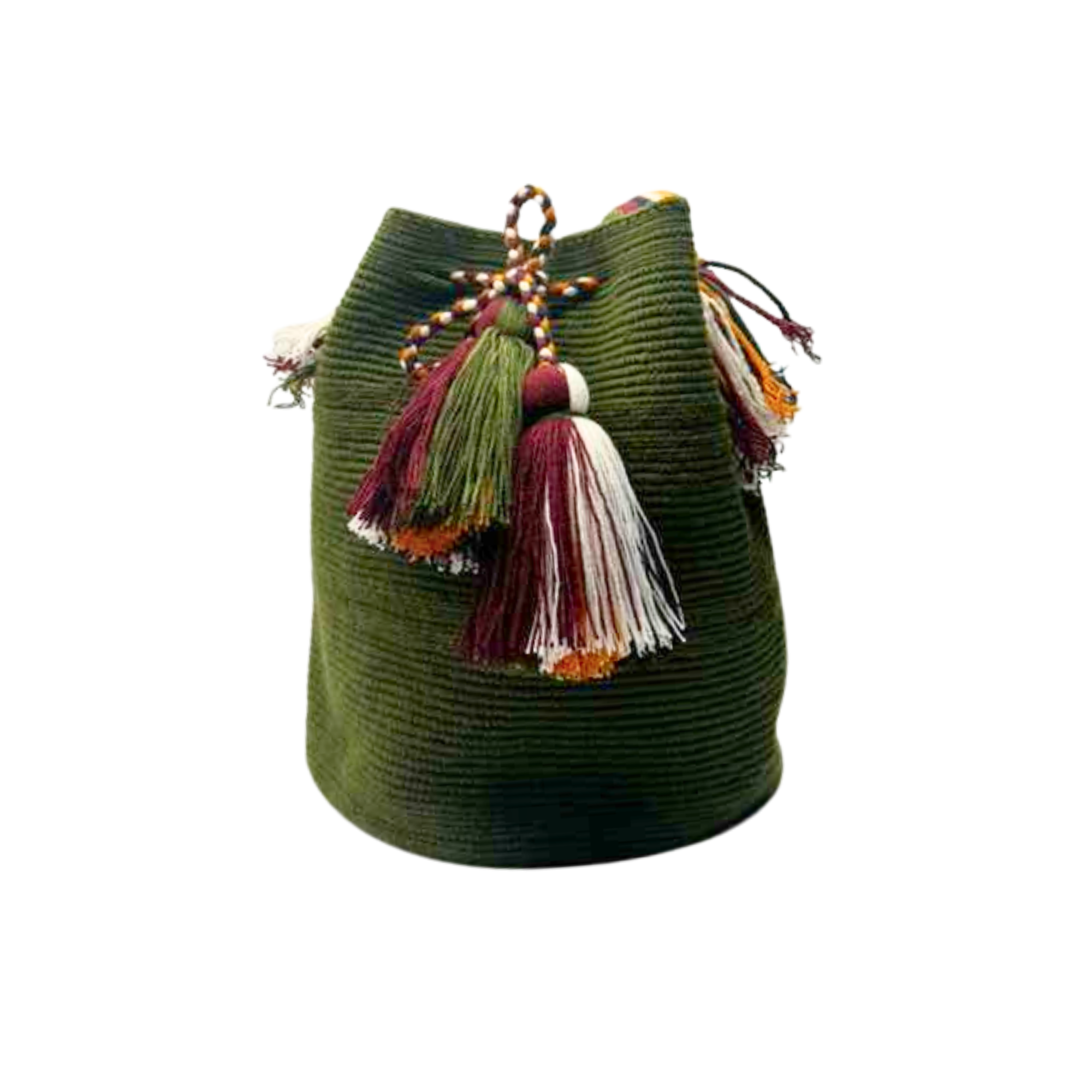 Large Unicolor Wayuu Mochila Bag | Olive Green | Handmade in Colombia