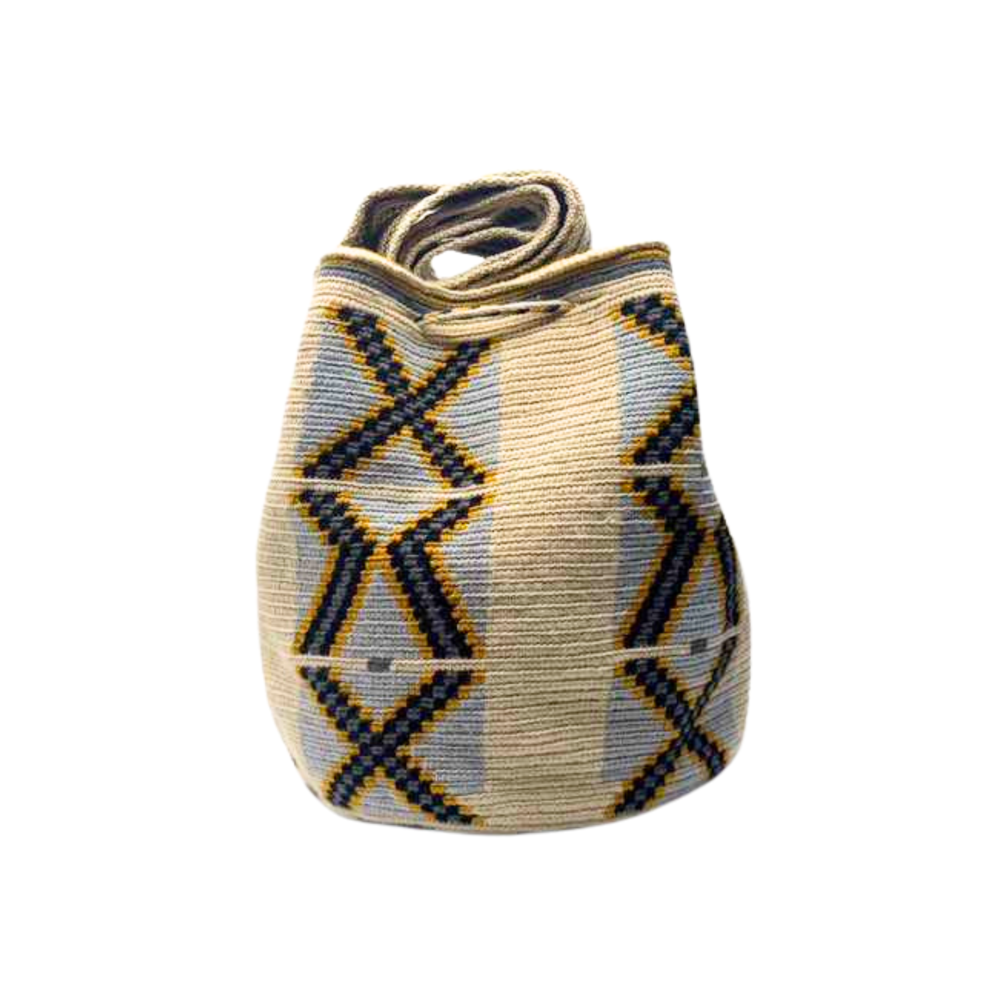 Wayuu mochila bag | Large Traditional Deluxe | Beige and grey/yellow X
