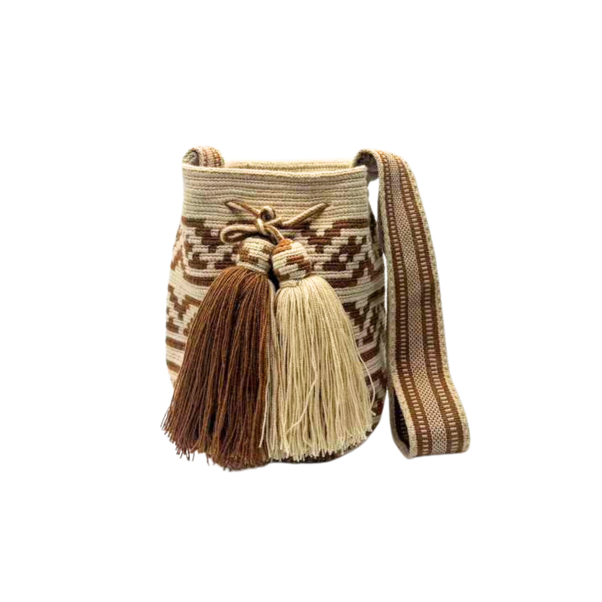 Wayuu mochila bag | Medium Tradicional Deluxe | Beige and Brown
