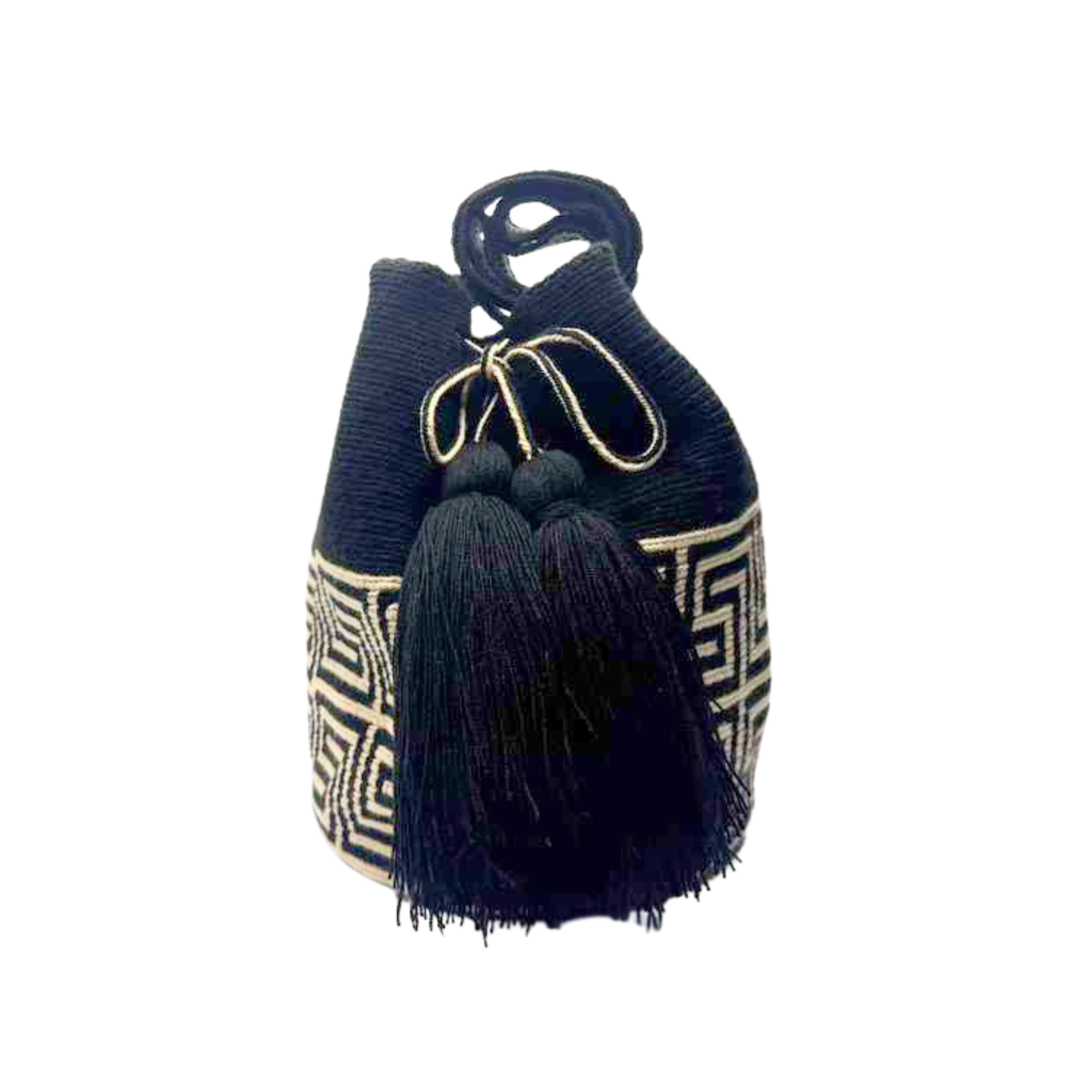 Wayuu mochila bag | Large Traditional Deluxe | Black and Beige Labyrinth