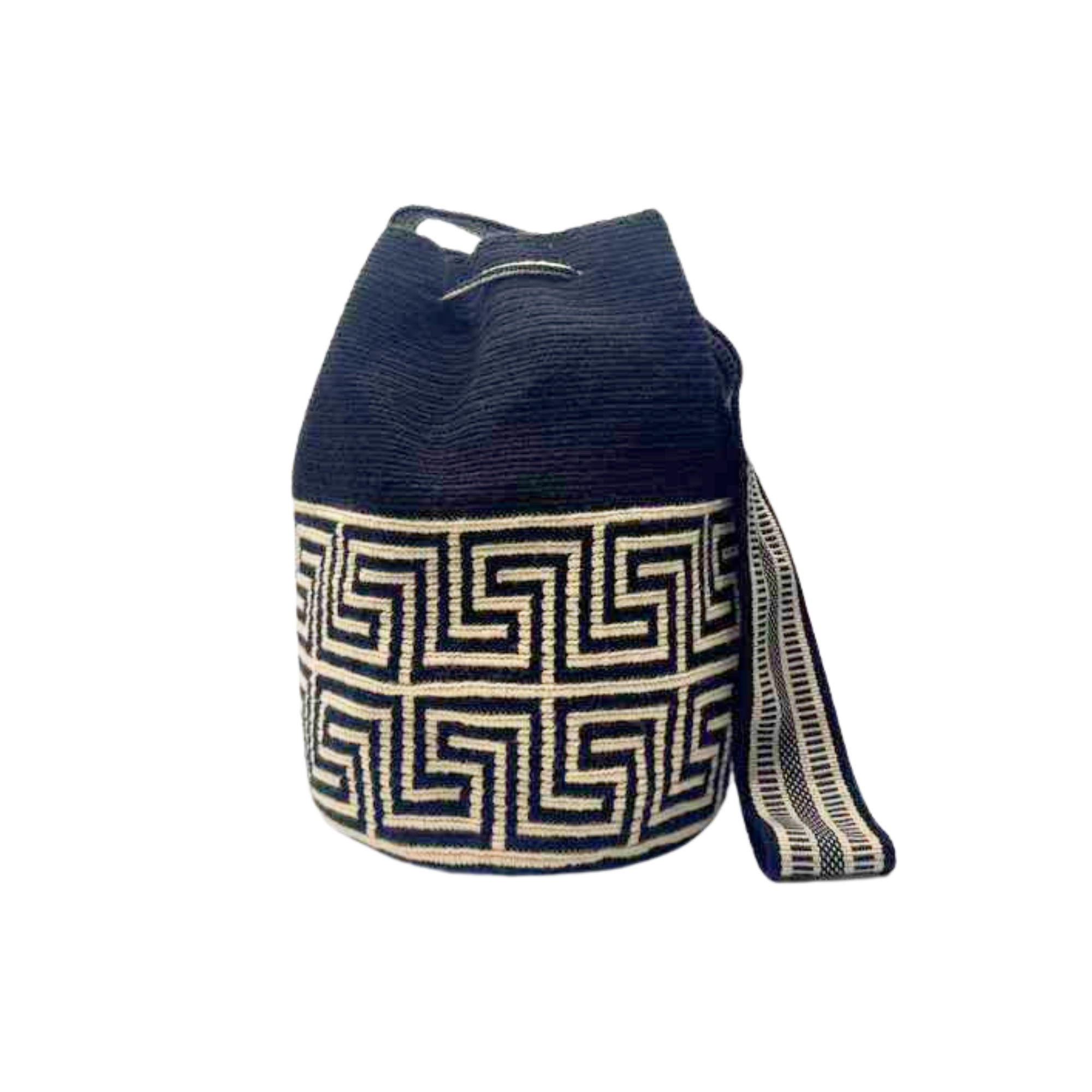 Wayuu mochila bag | Large Traditional Deluxe | Black and Beige Labyrinth