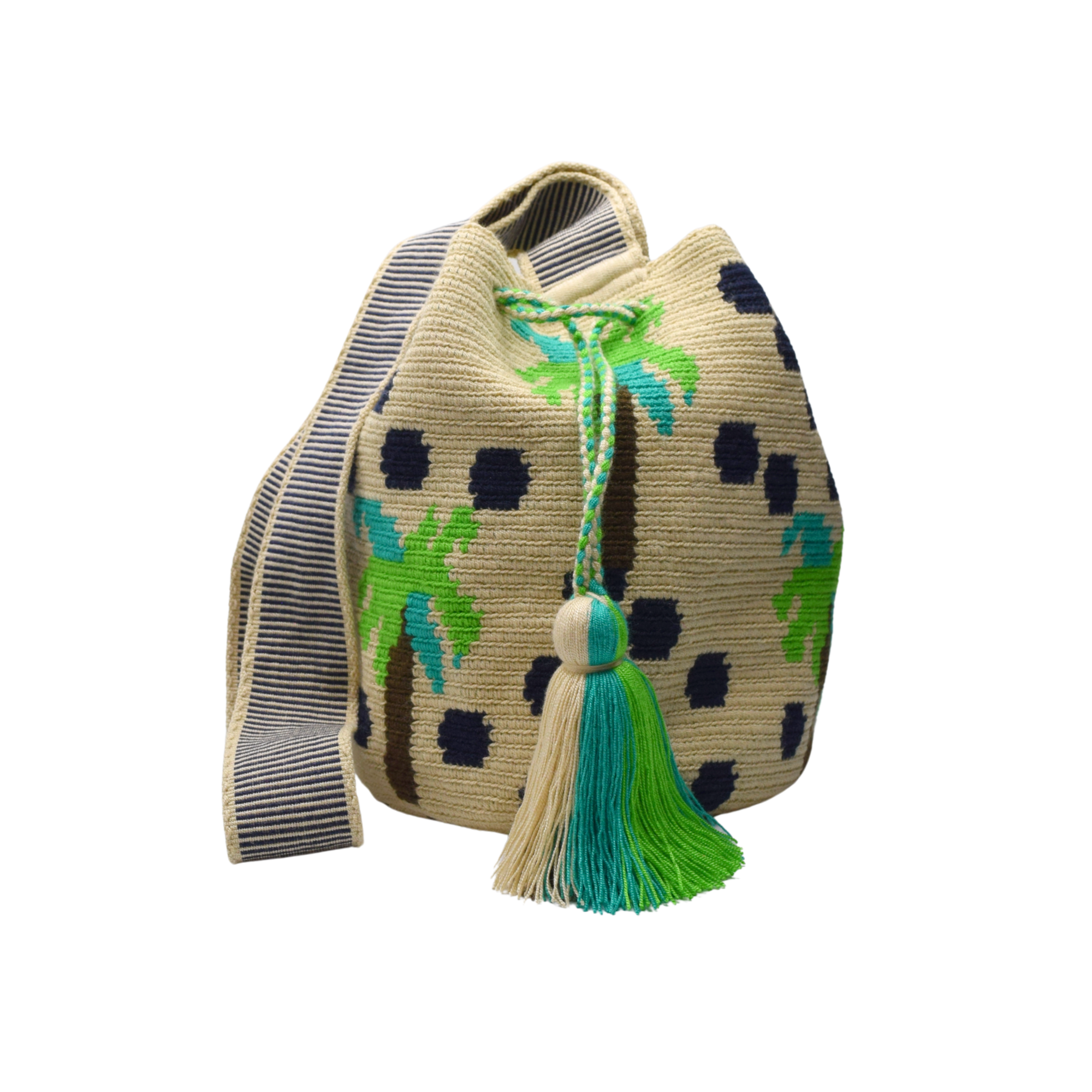 Wayuu mochila bag | Large Traditional Deluxe | Beige with palms