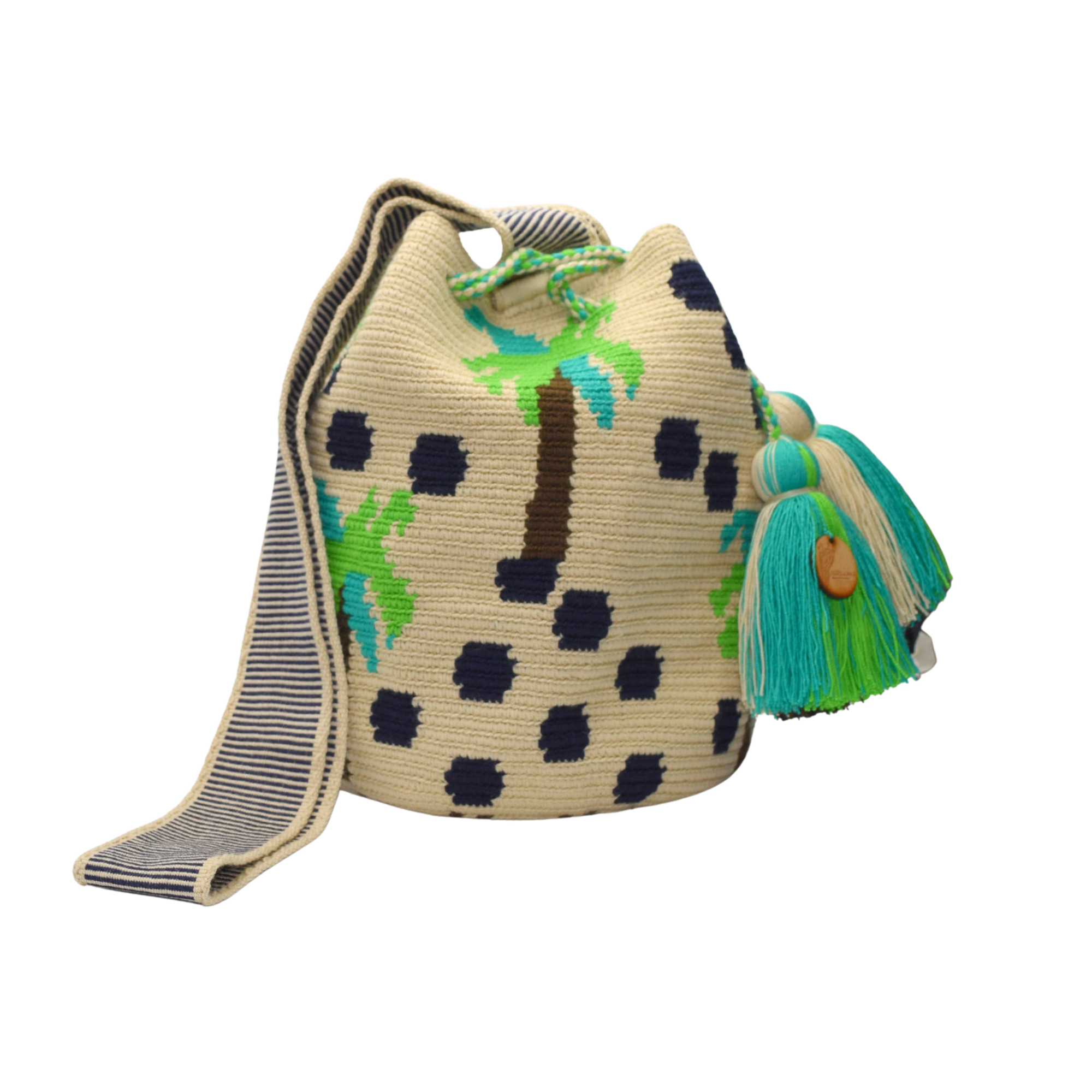 Wayuu mochila bag | Large Traditional Deluxe | Beige with palms