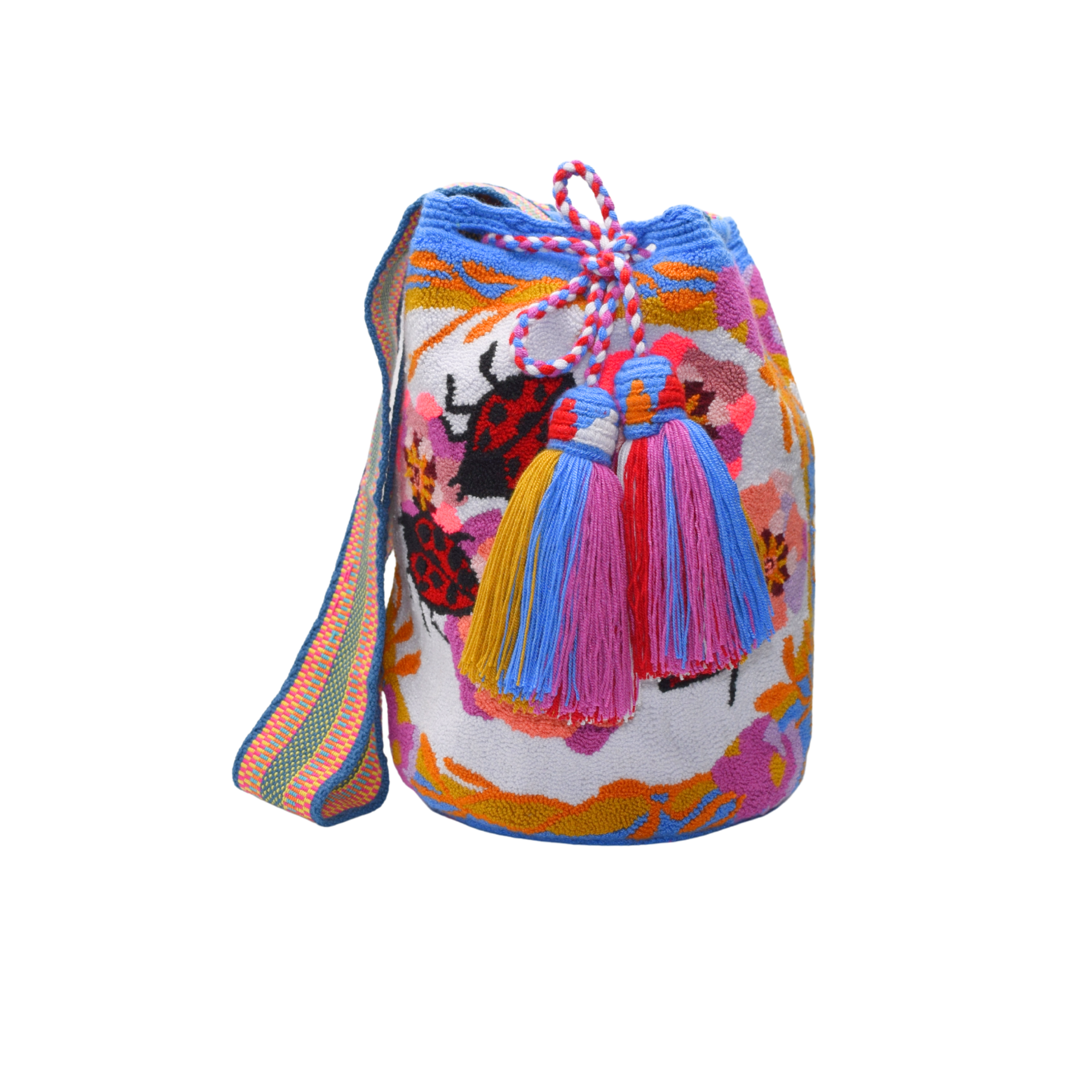 Wayuu mochila bag | Large Traditional Deluxe | Tapizada ladybug pink