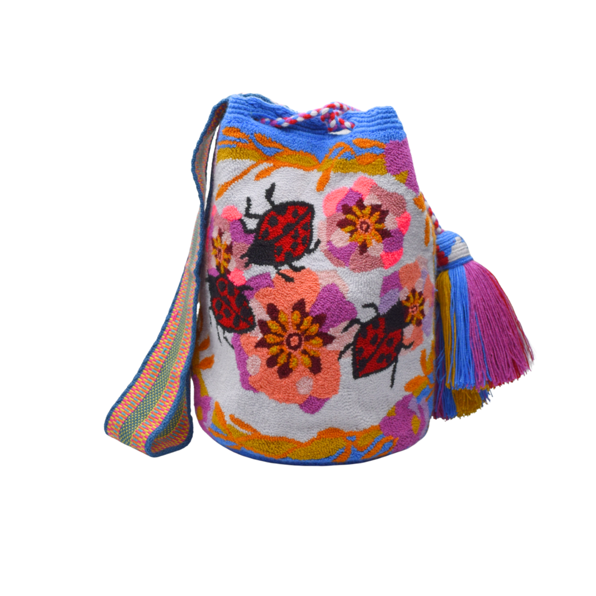 Wayuu mochila bag | Large Traditional Deluxe | Tapizada ladybug pink