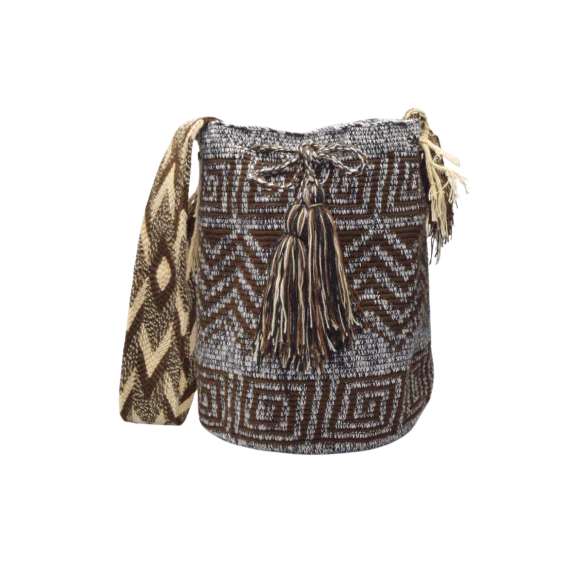 Wayuu mochila bag | Large Traditional Deluxe | Classic Brown zig zag