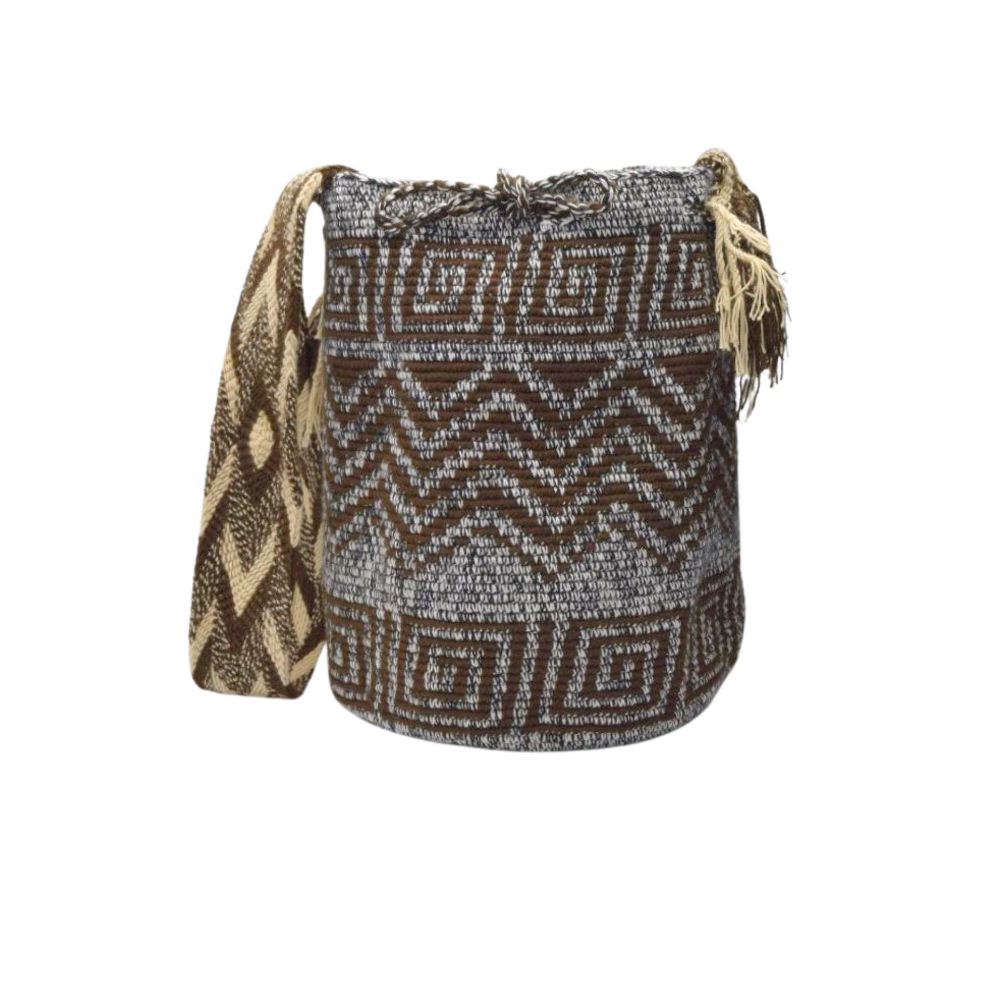 Wayuu mochila bag | Large Traditional Deluxe | Classic Brown zig zag