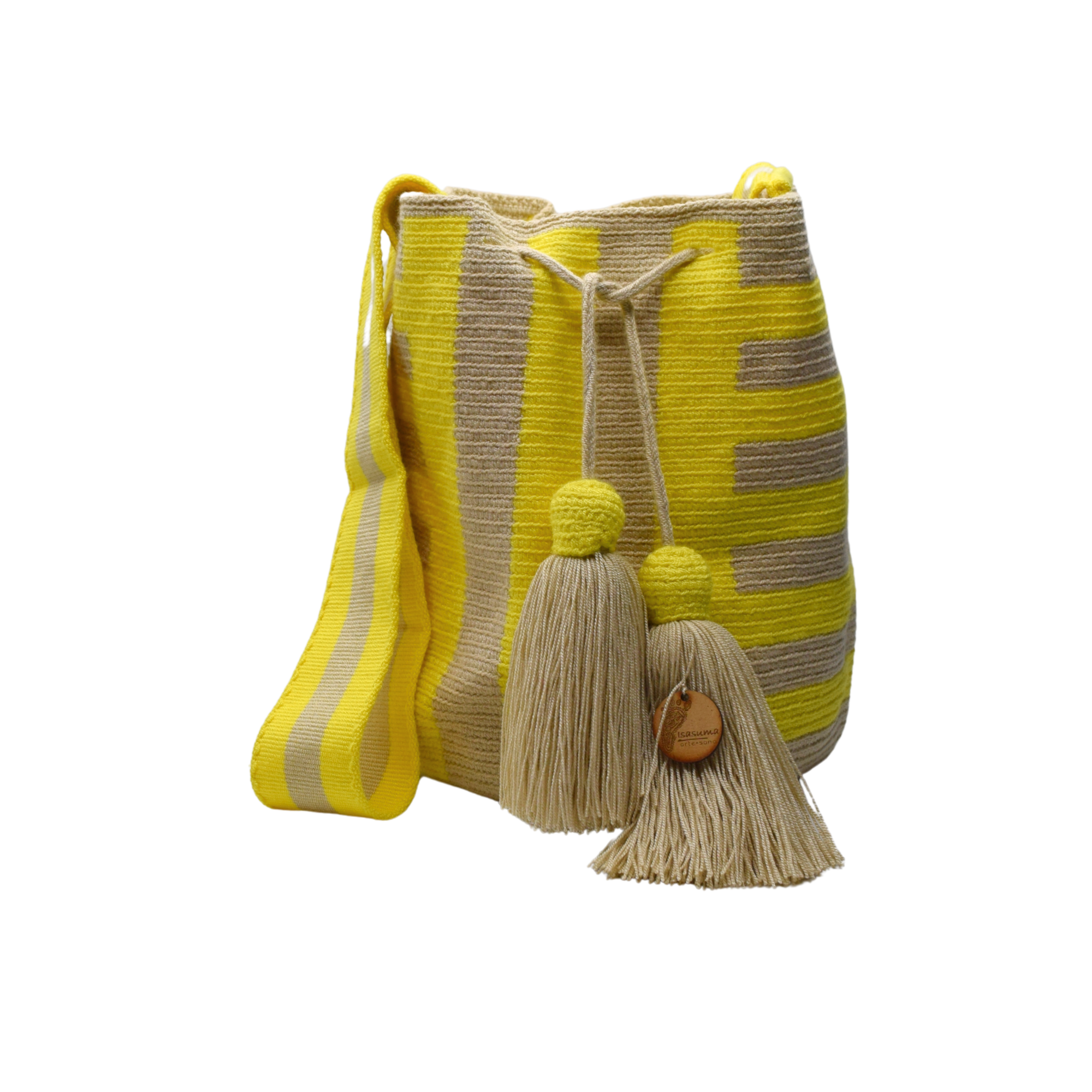 Wayuu mochila bag | Large Traditional Deluxe | Yellow Vertical lines
