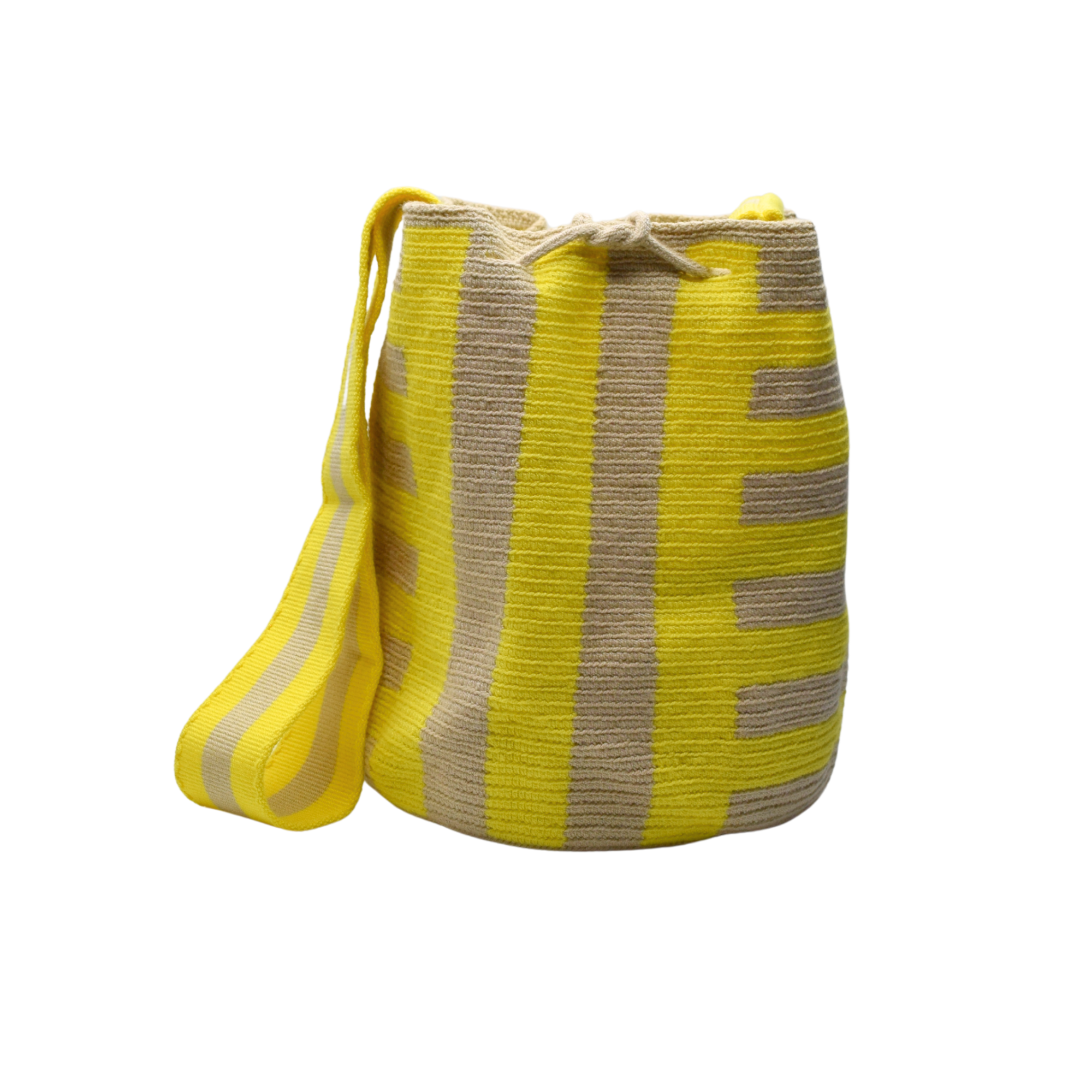 Wayuu mochila bag | Large Traditional Deluxe | Yellow Vertical lines
