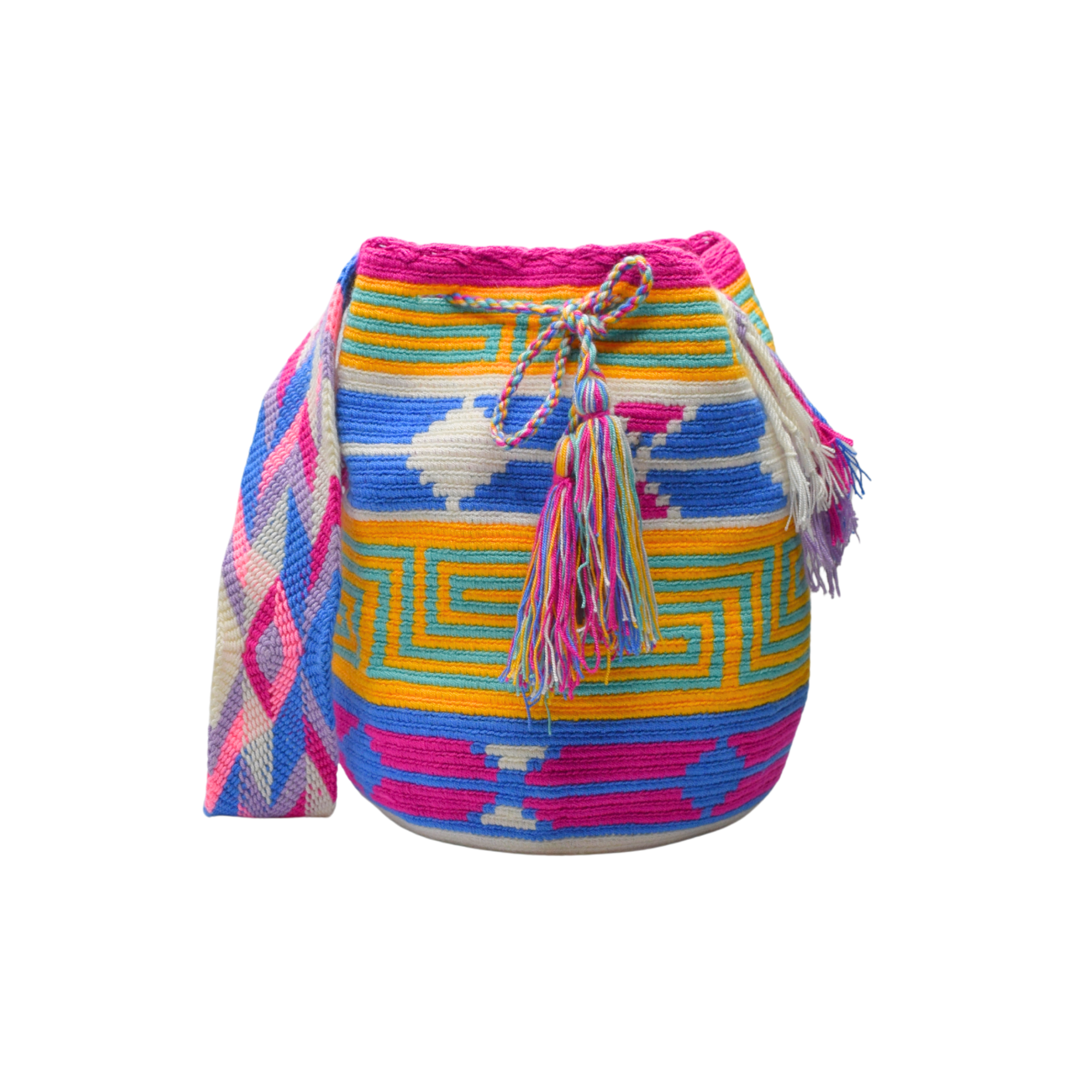 Wayuu mochila bag | Large Traditional Deluxe | Pink yellow blue
