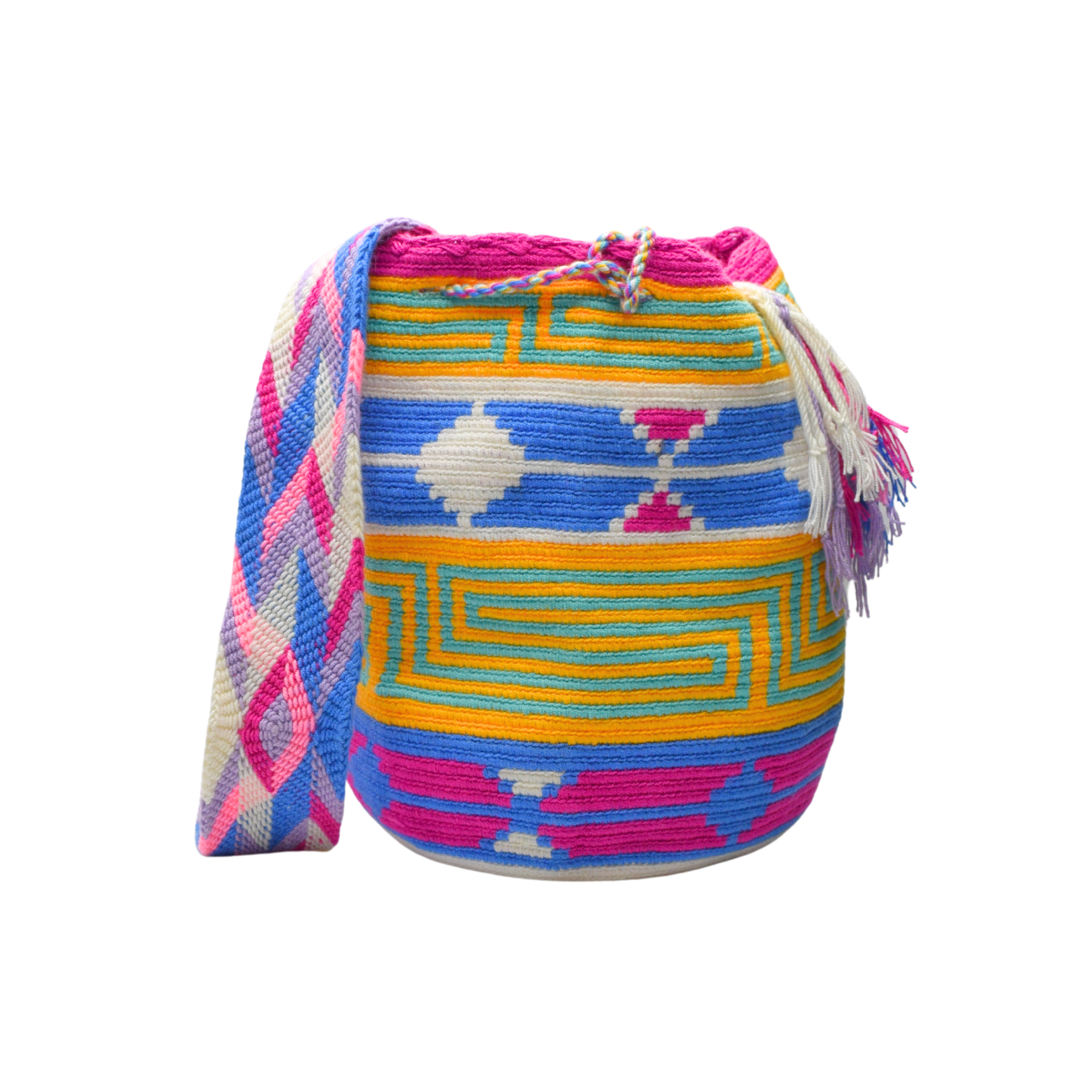 Wayuu mochila bag | Large Traditional Deluxe | Pink yellow blue