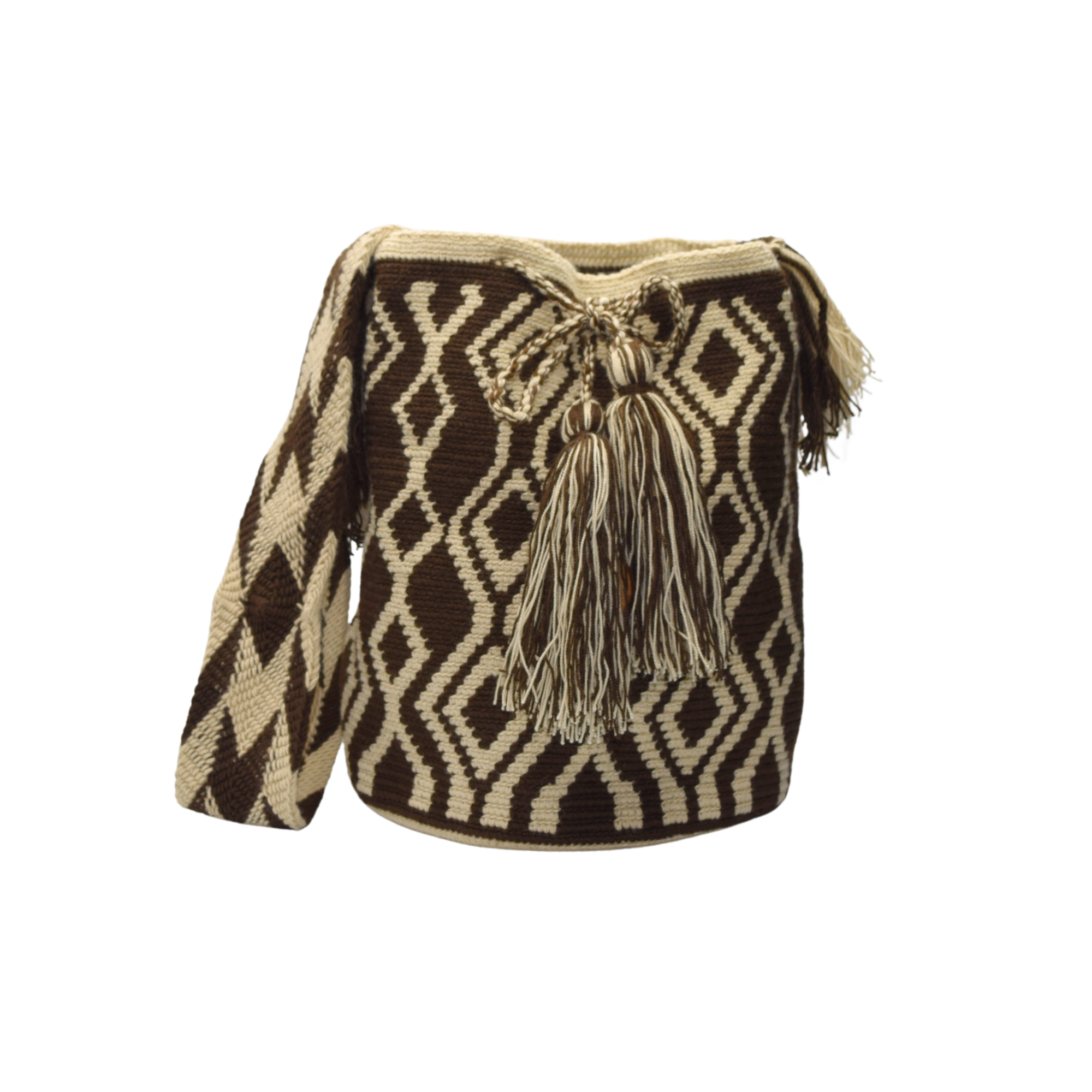 Wayuu mochila bag | Large Traditional Deluxe | Beige and black Rhombus