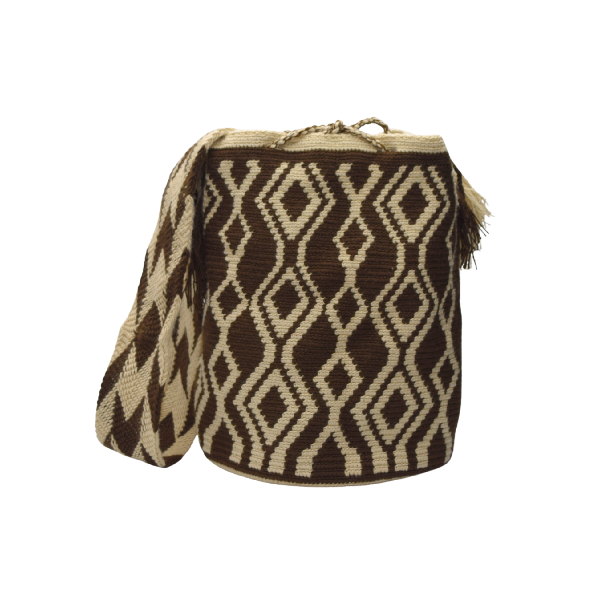 Wayuu mochila bag | Large Traditional Deluxe | Beige and black Rhombus