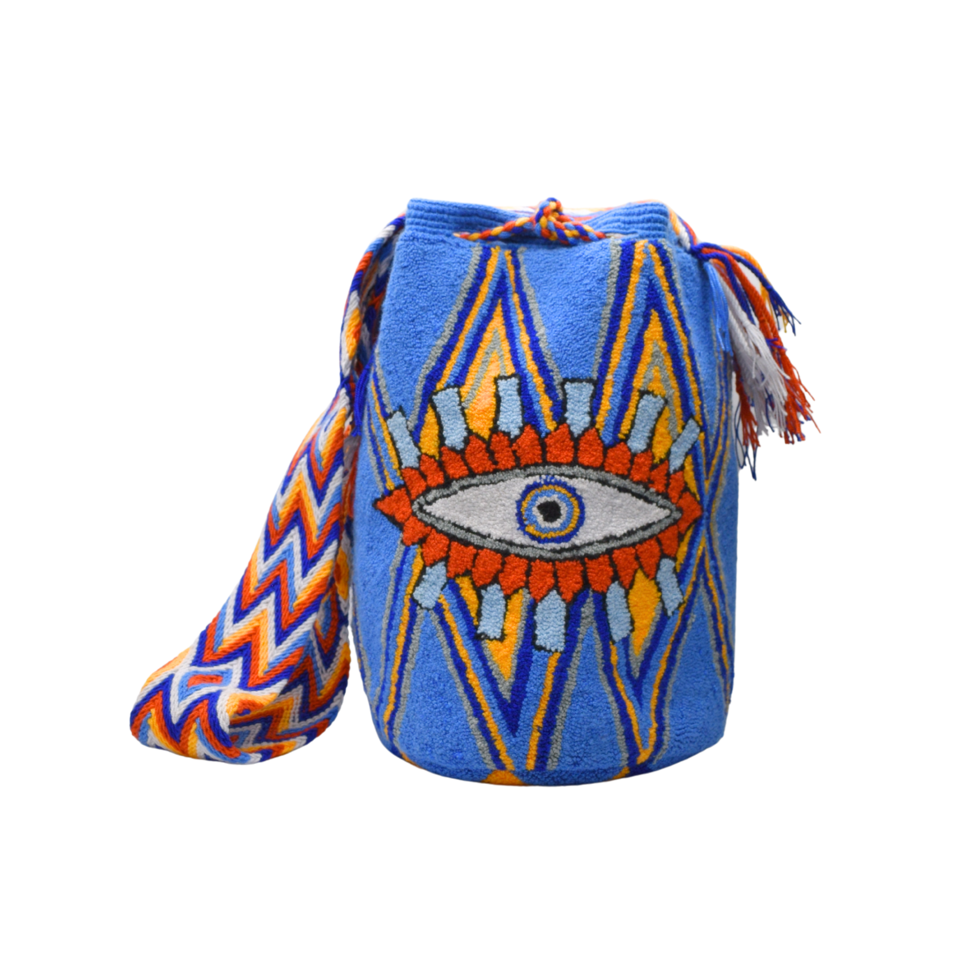 Wayuu mochila bag | Large Traditional Deluxe | Tapizada blue evil eye