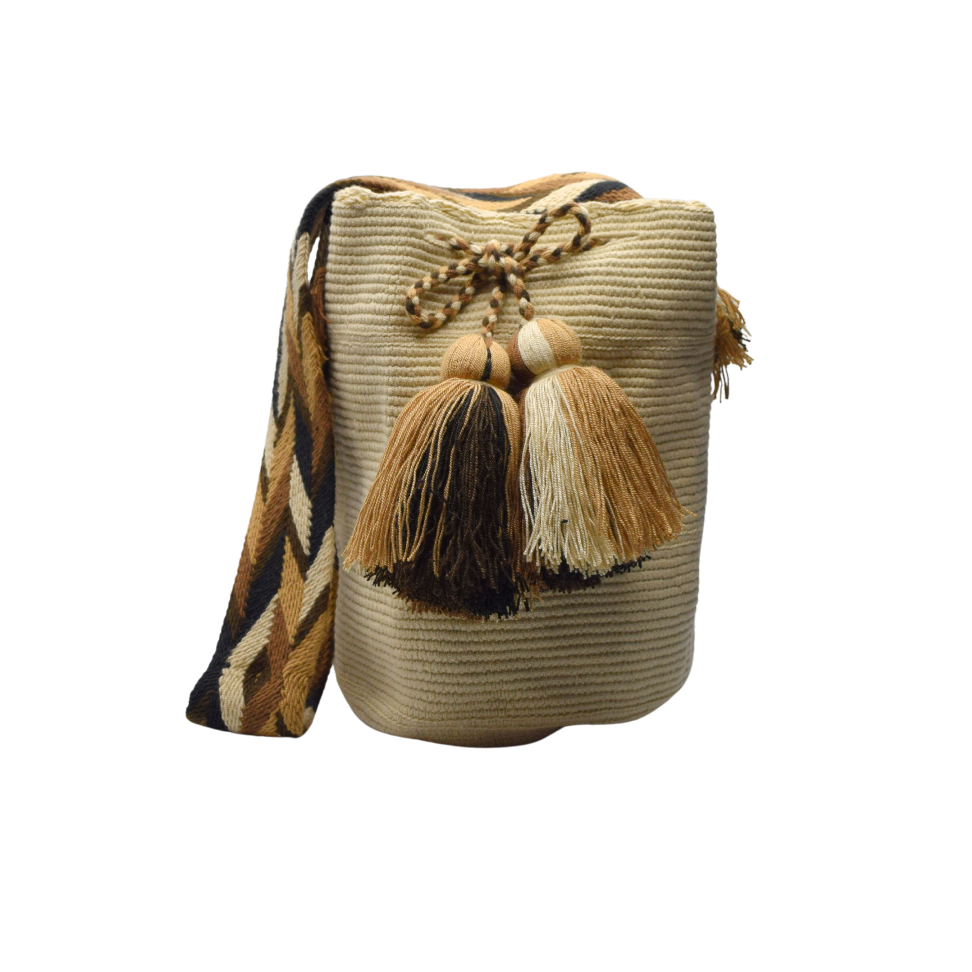 Wayuu mochila bag | Large Traditional Deluxe | Unicolor beige and brown strap