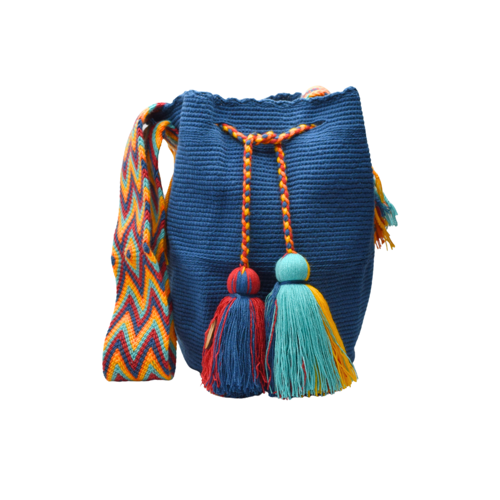 Wayuu mochila bag | Large Traditional Deluxe | Blue unicolor colorful strap