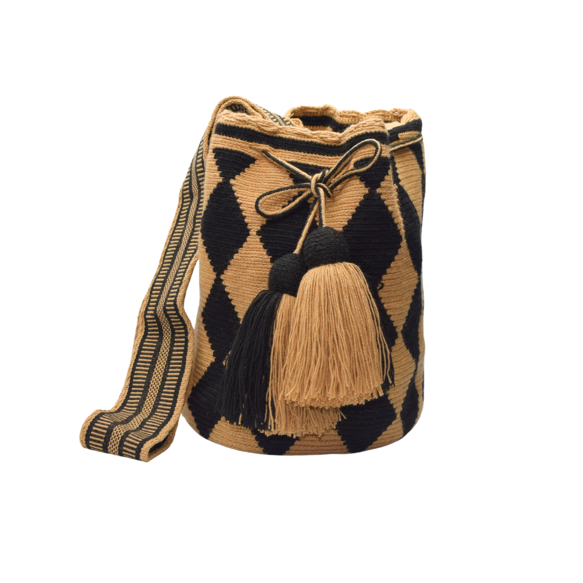 Wayuu mochila bag | Large Traditional Deluxe | Beige black rhombus