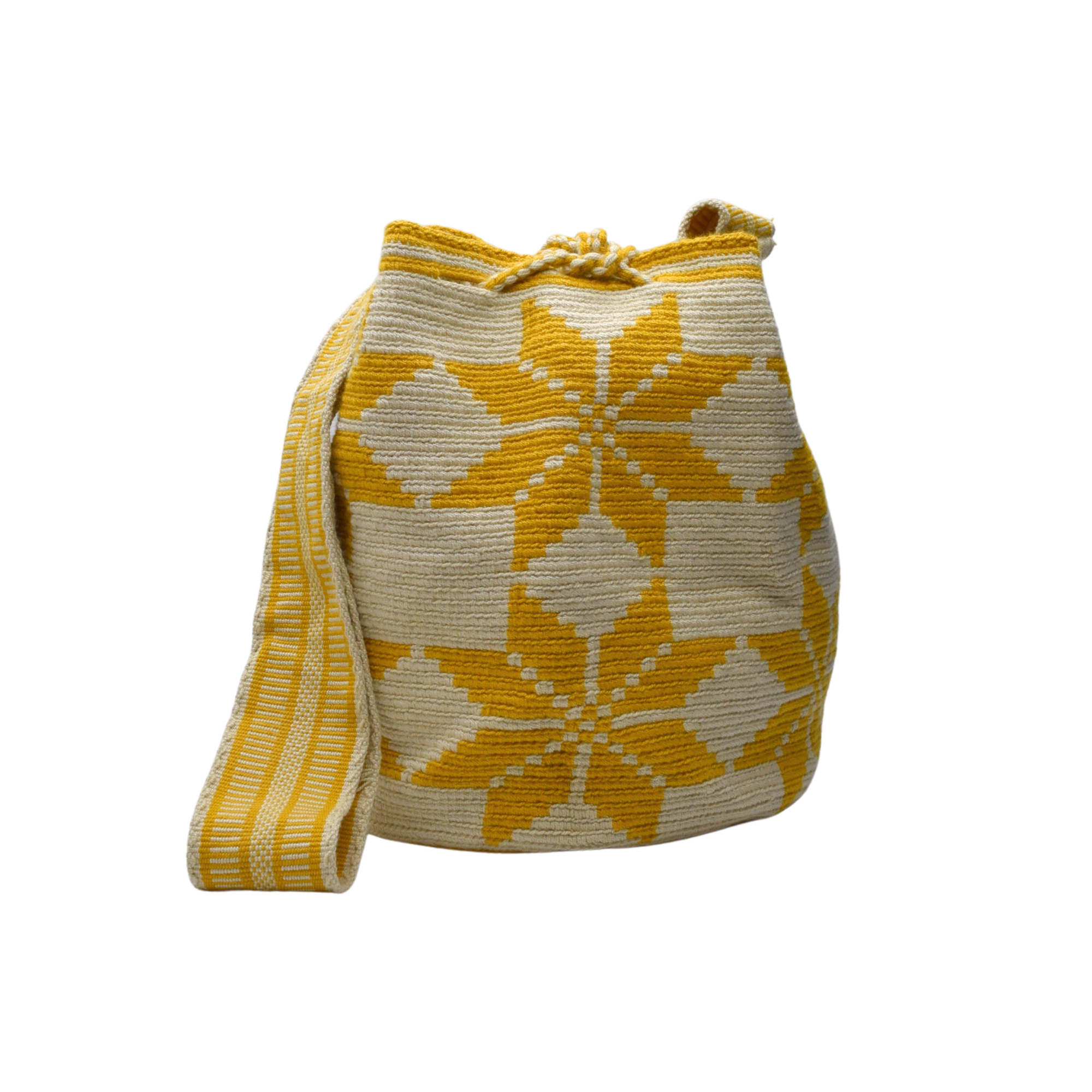 Wayuu mochila bag | Large Traditional Deluxe | Beige yellow flowers