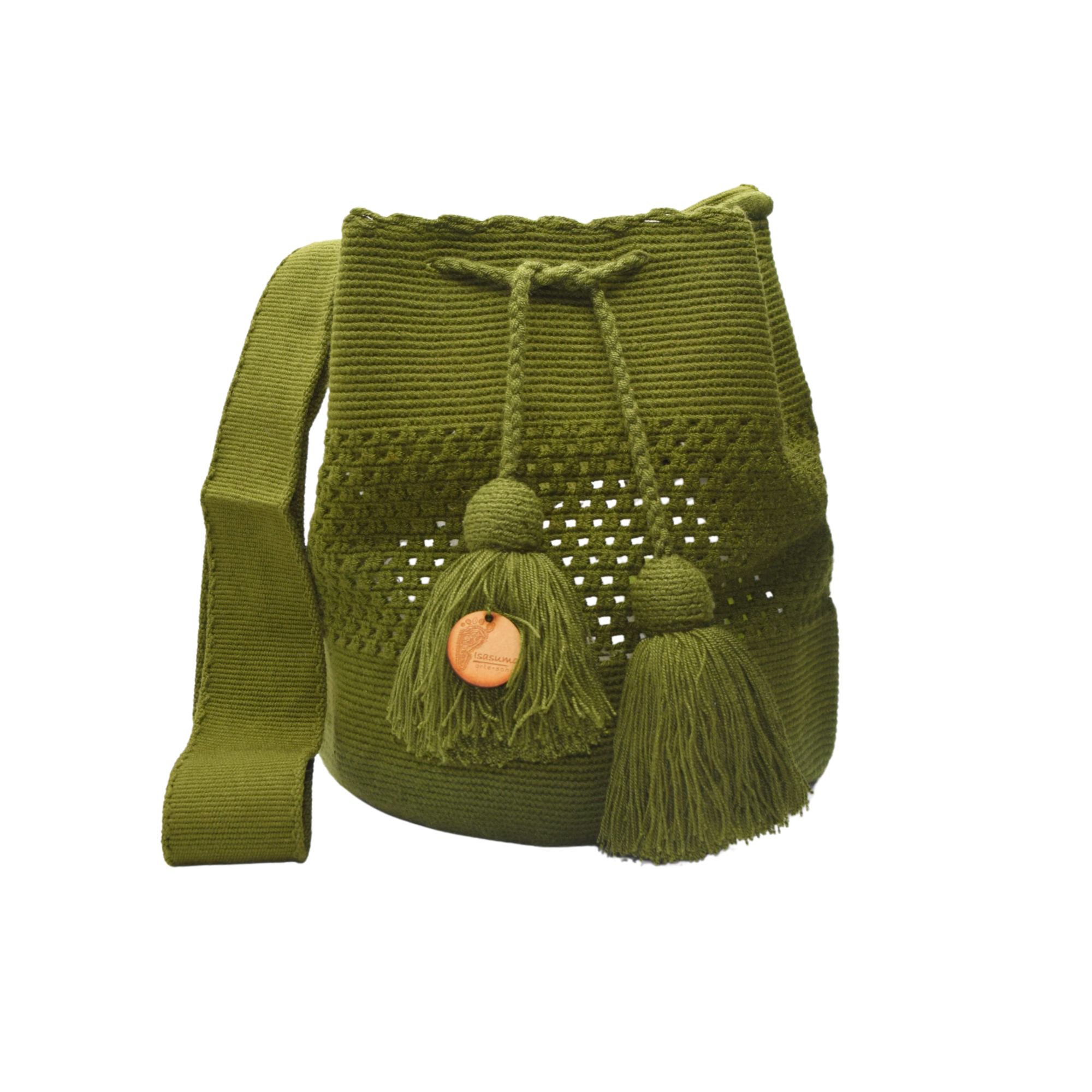 Wayuu mochila bag | Large Traditional Deluxe | Unicolor Army Green