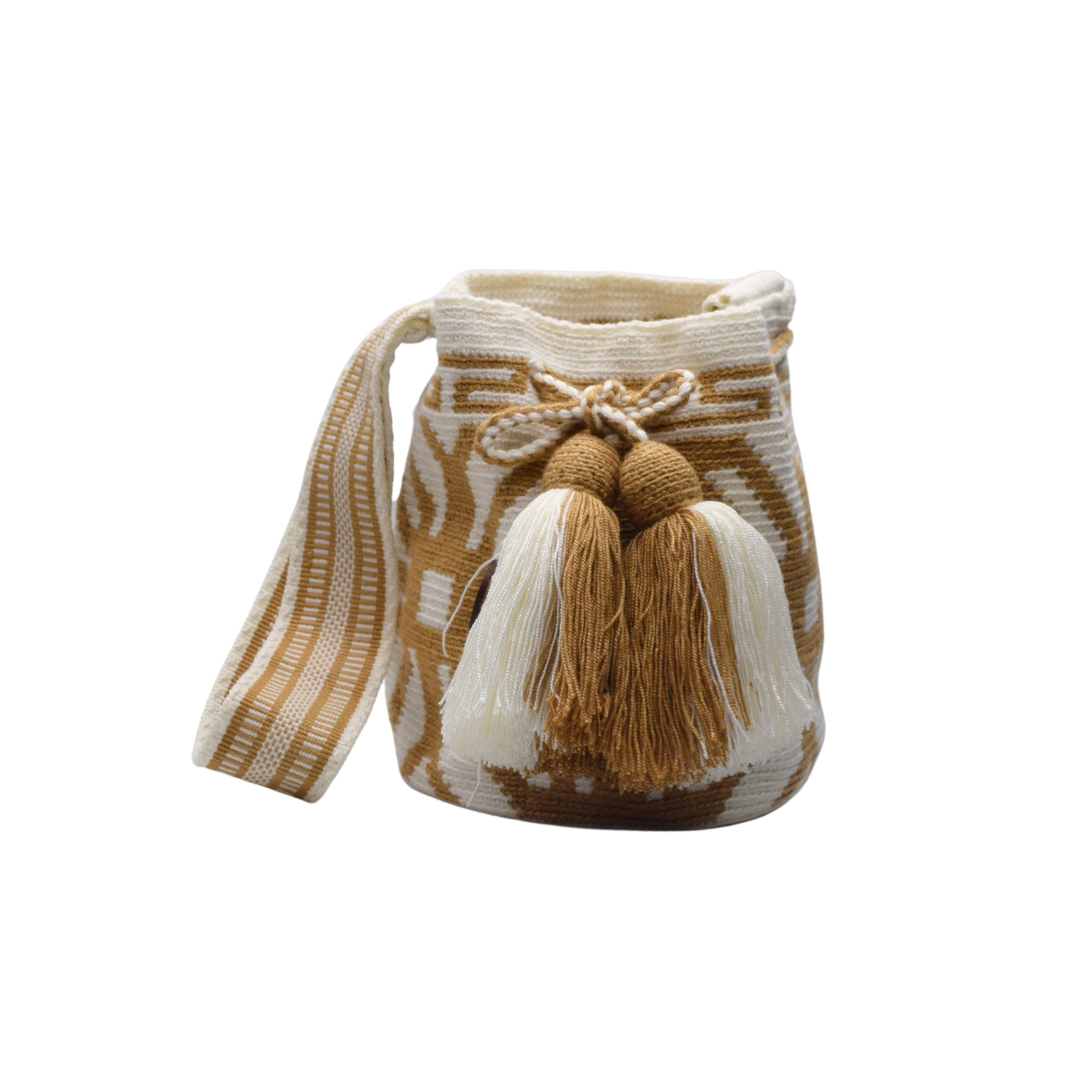 Wayuu mochila bag | Medium Traditional Deluxe | White and Mustard