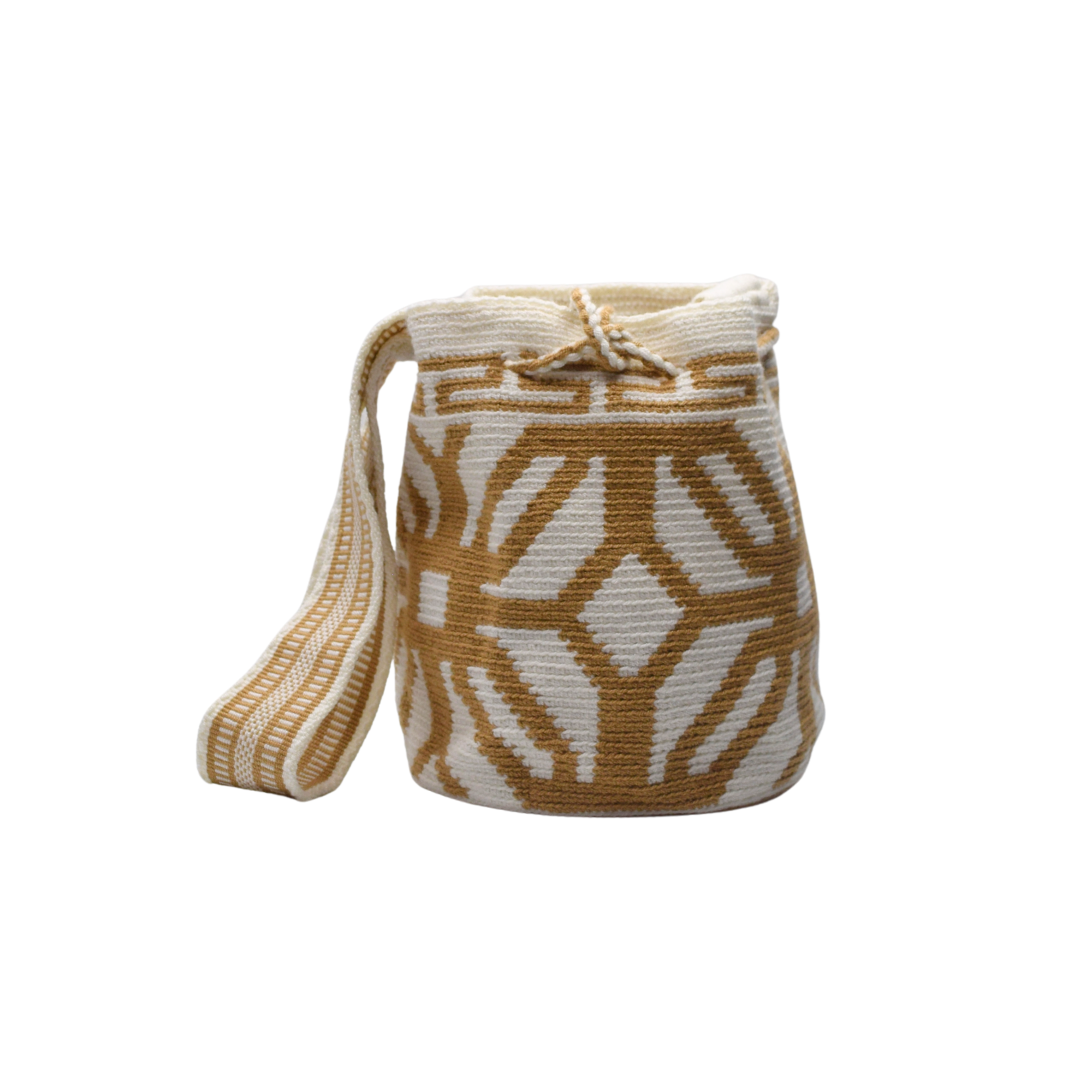 Wayuu mochila bag | Medium Traditional Deluxe | White and Mustard