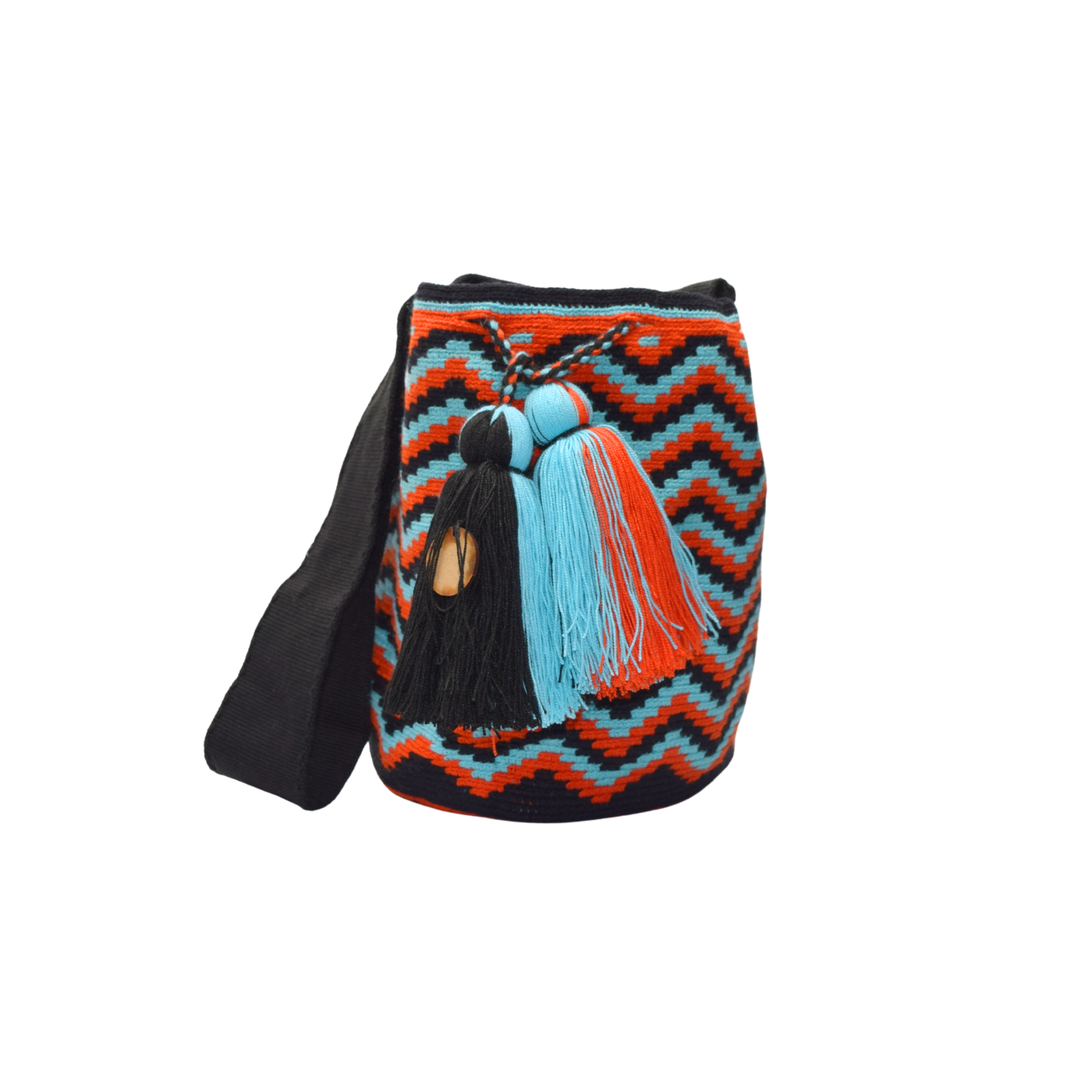 Wayuu mochila bag | Medium Traditional Deluxe | Zig Zag red blue and black