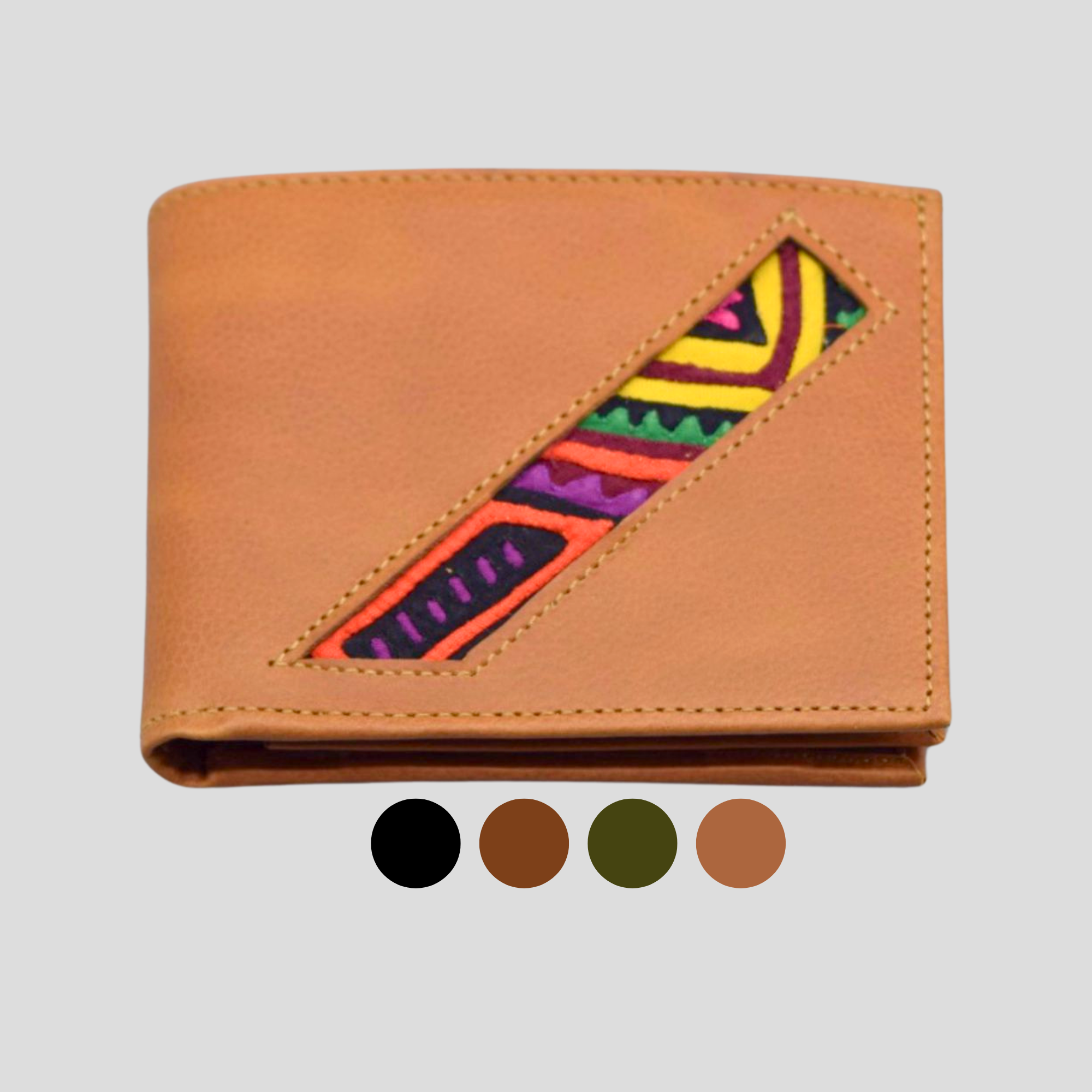 Man's Wallet Mola Line I Genuine One of a Kind Leather Wallet I Mola Square Wallet from Colombia