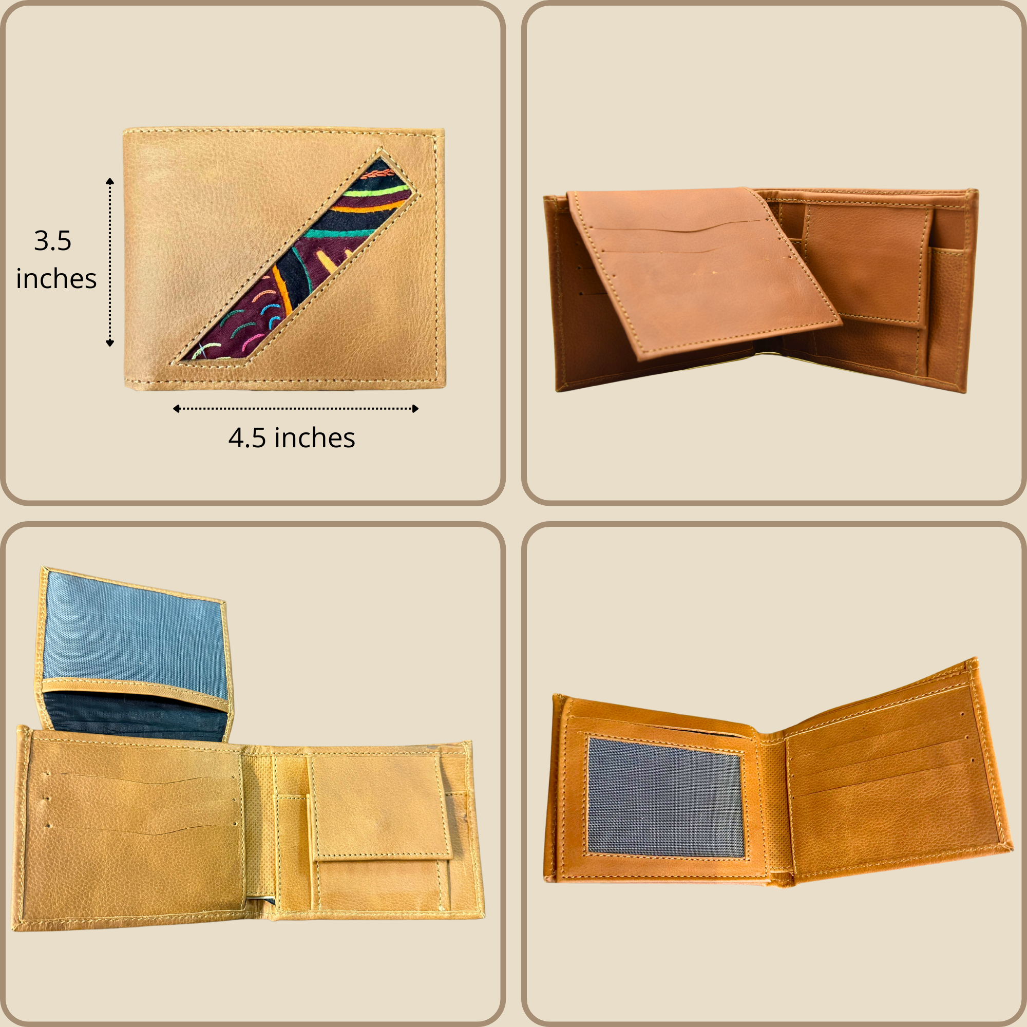 Man's Wallet Mola Line I Genuine One of a Kind Leather Wallet I Mola Square Wallet from Colombia