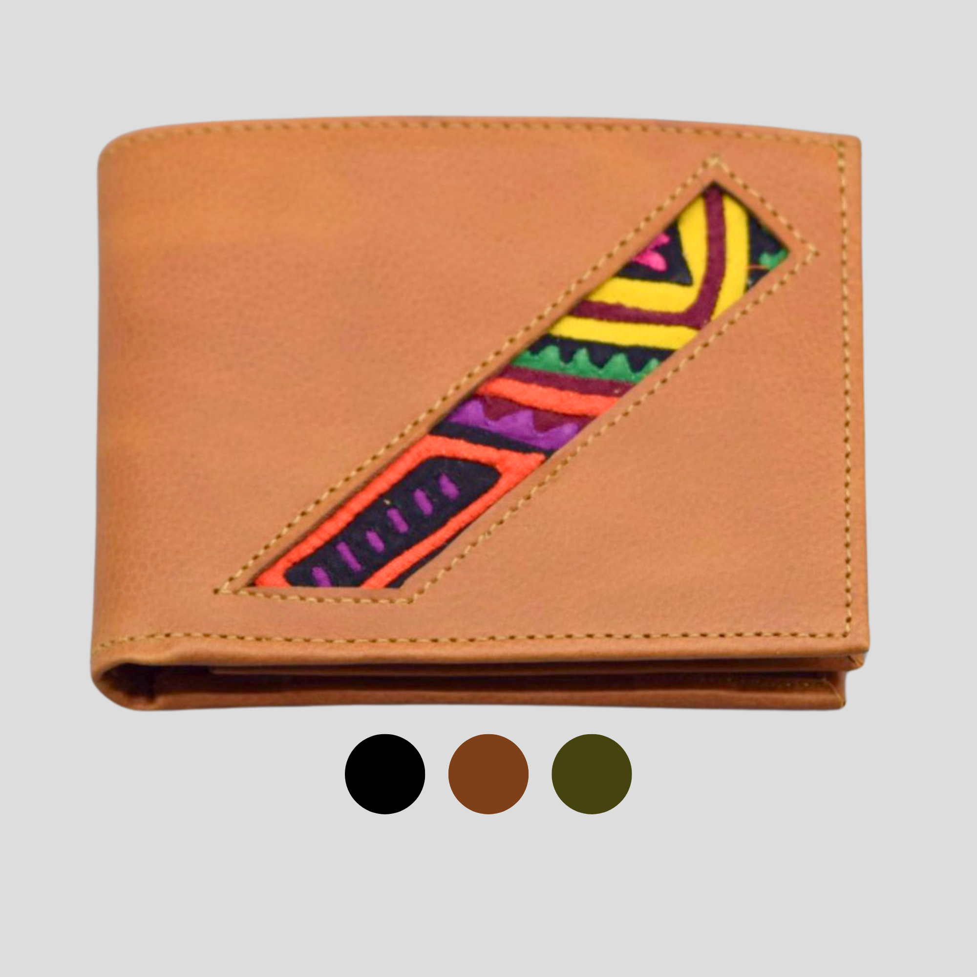 Man's Wallet Mola Line I Genuine One of a Kind Leather Wallet I  Mola Square Wallet from Colombia