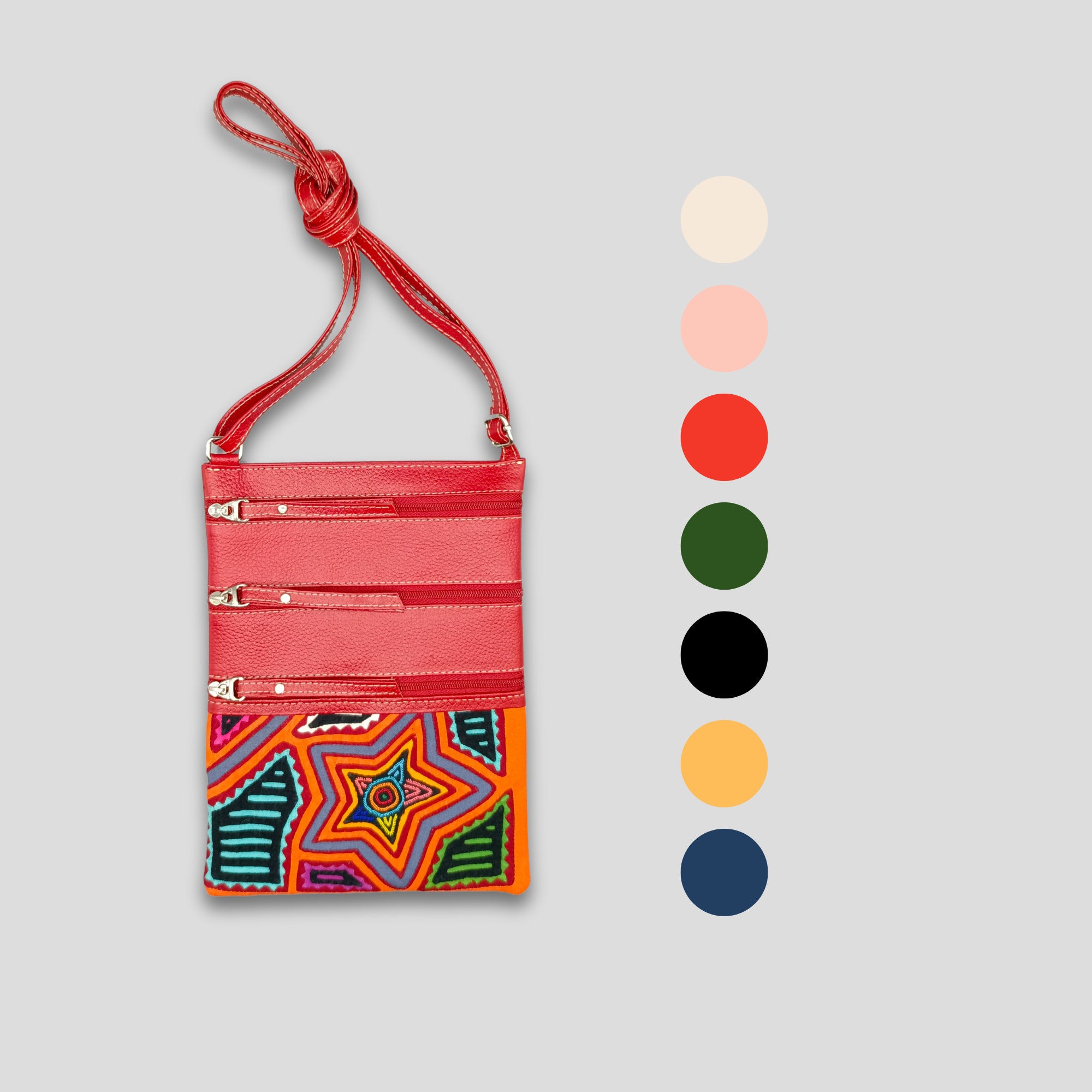 Genuine Leather Crossbody Purse | Passport Cross Body Bag | Leather Bag for Women | Mola Purse | Panama Kuna | Colombian Leather