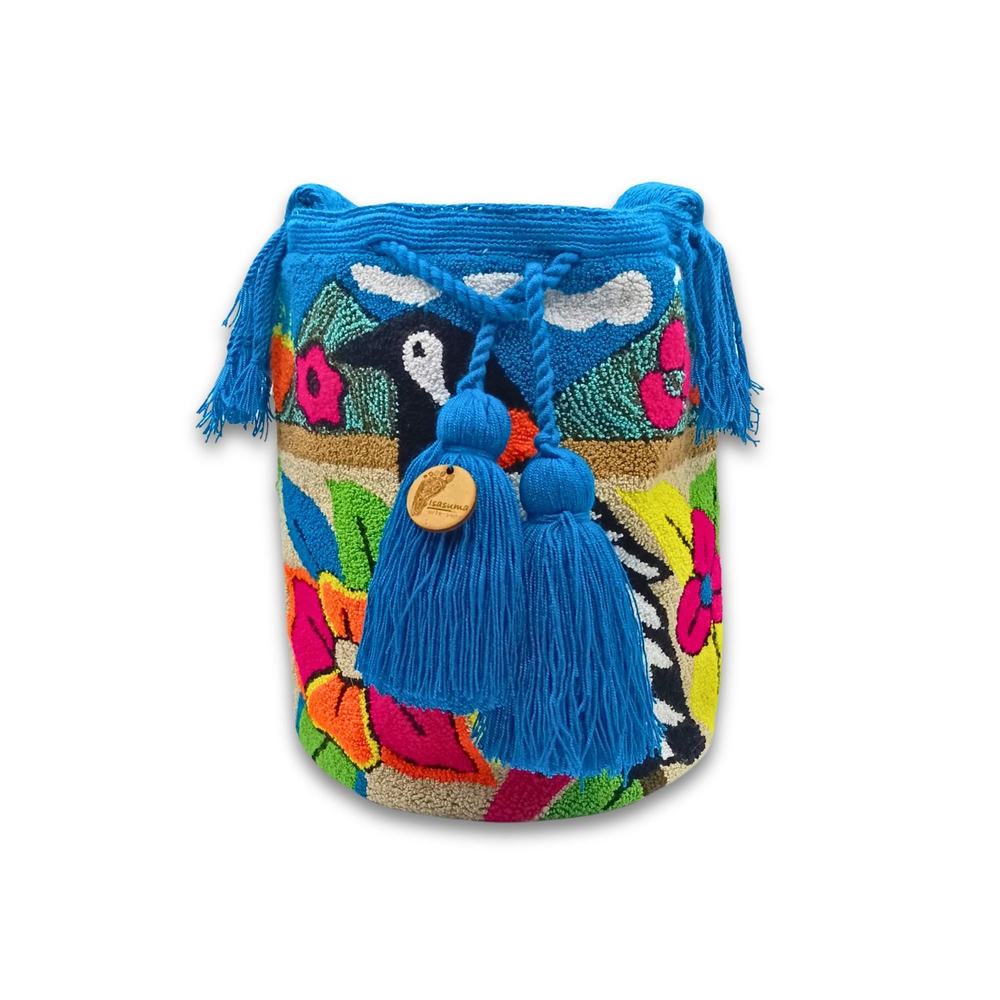 Wayuu Mochila Bag | Large Tapizada | Handmade in Colombia | Black and Orange Bird