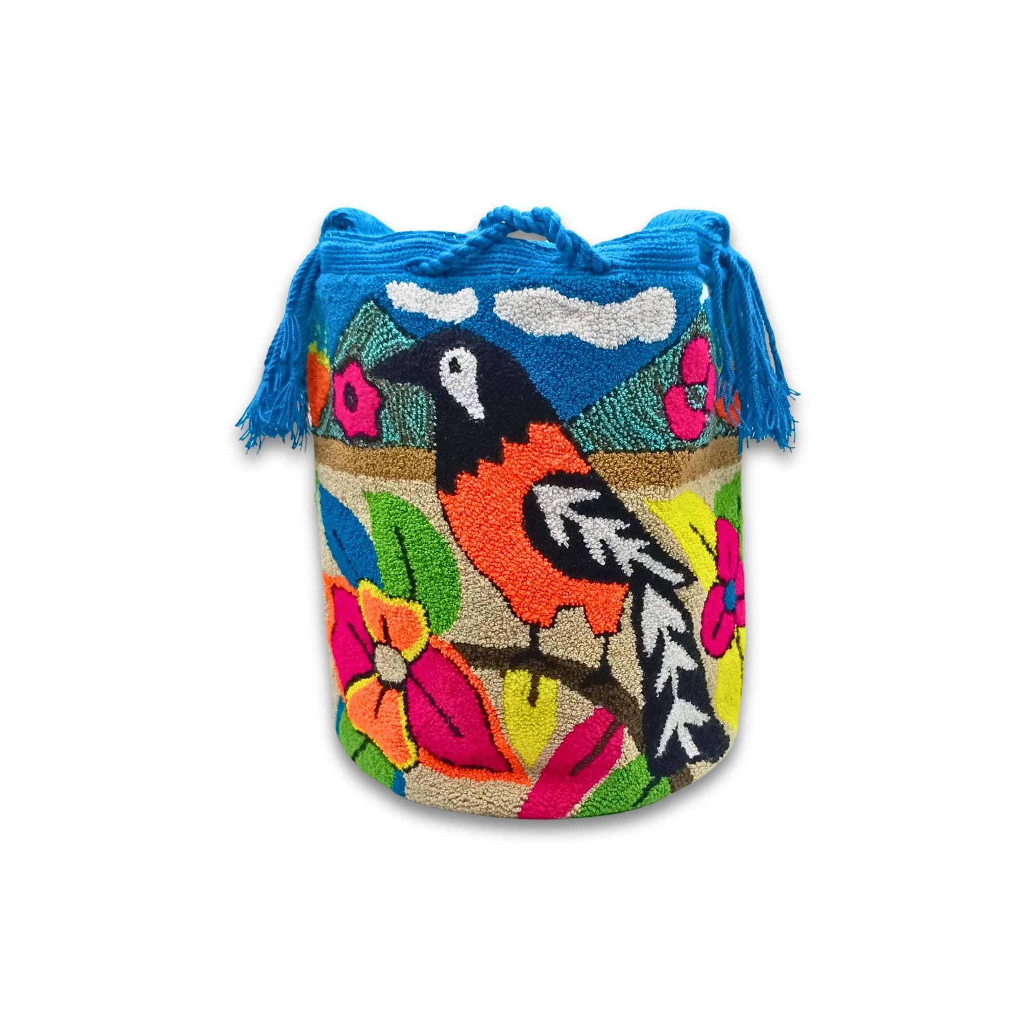 Wayuu Mochila Bag | Large Tapizada | Handmade in Colombia | Black and Orange Bird