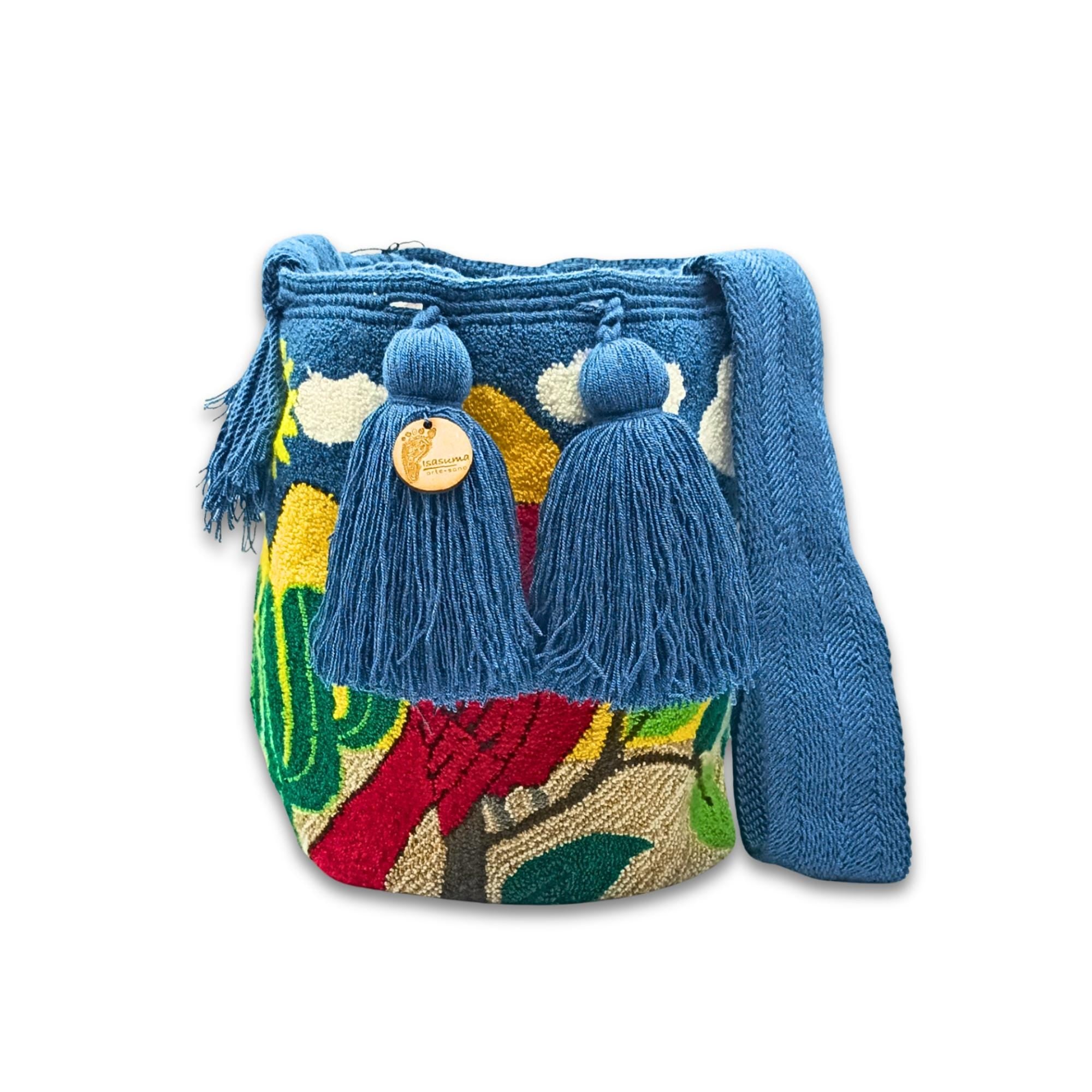 Wayuu Mochila Bag | Large Tapizada | Handmade in Colombia | Red Cardinalis Bird, in the desert