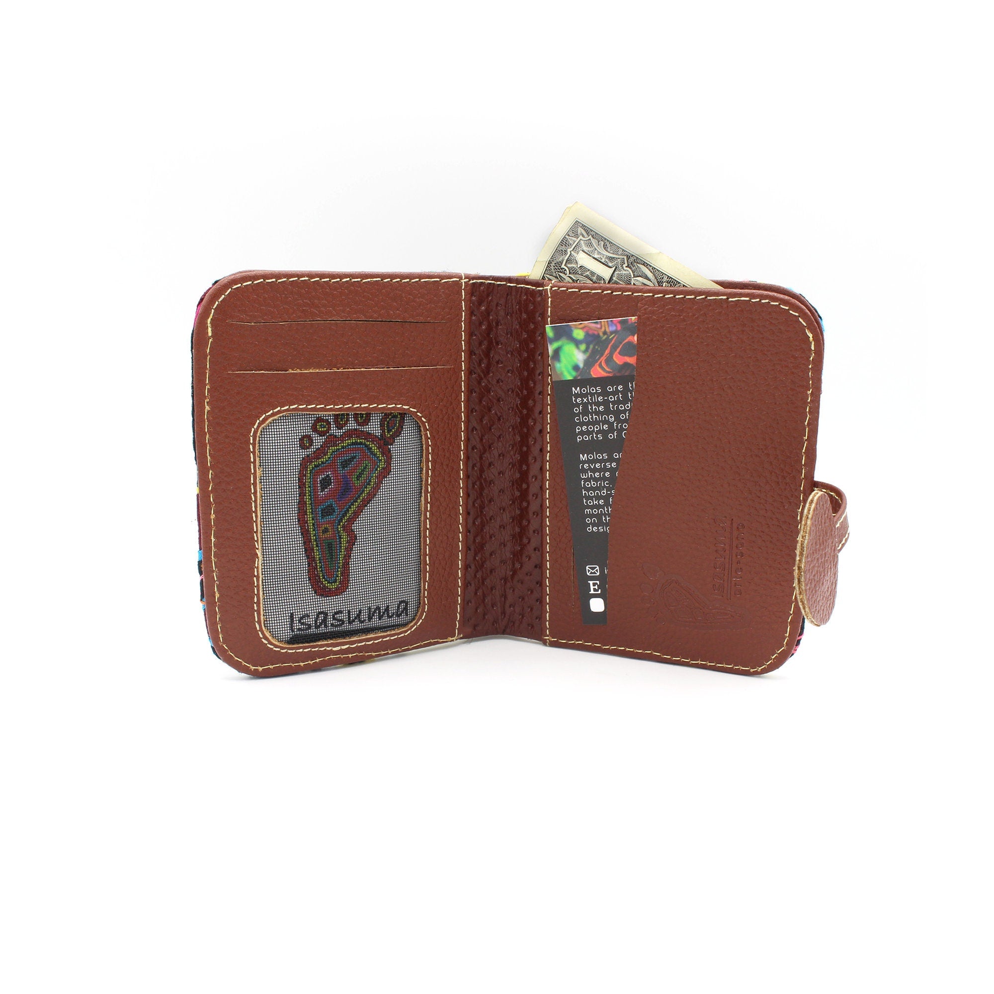 Full Mola + Leather Wallet with Picture Pocket | Handmade Kuna Tribe